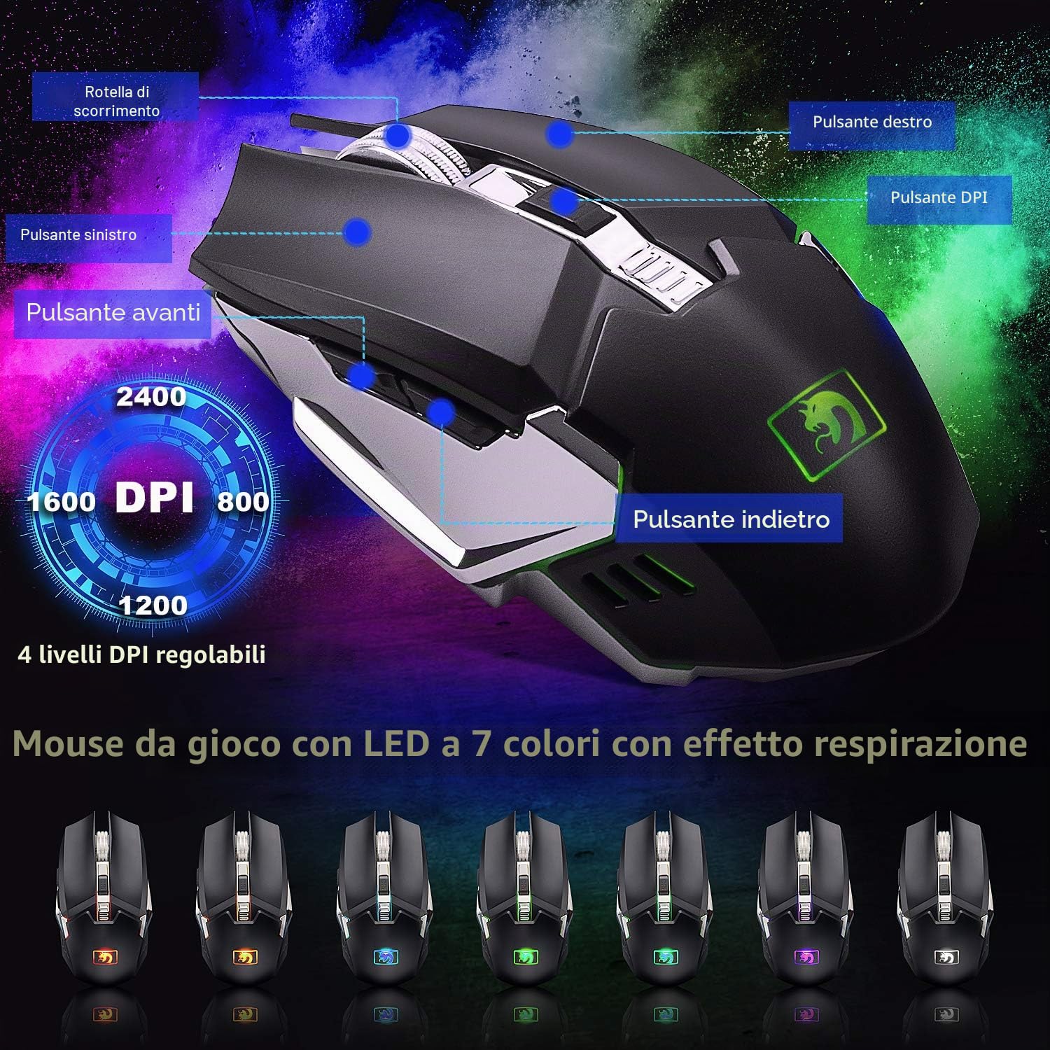 Set di tastiera e mouse da gioco cablati RGB retroilluminato a LED piastra in metallo 104 tasti poggiapolsi USB Gamer Light Up Keyboard 2400DPI ottico 6 pulsanti Mouse per PC + tappetino per mouse