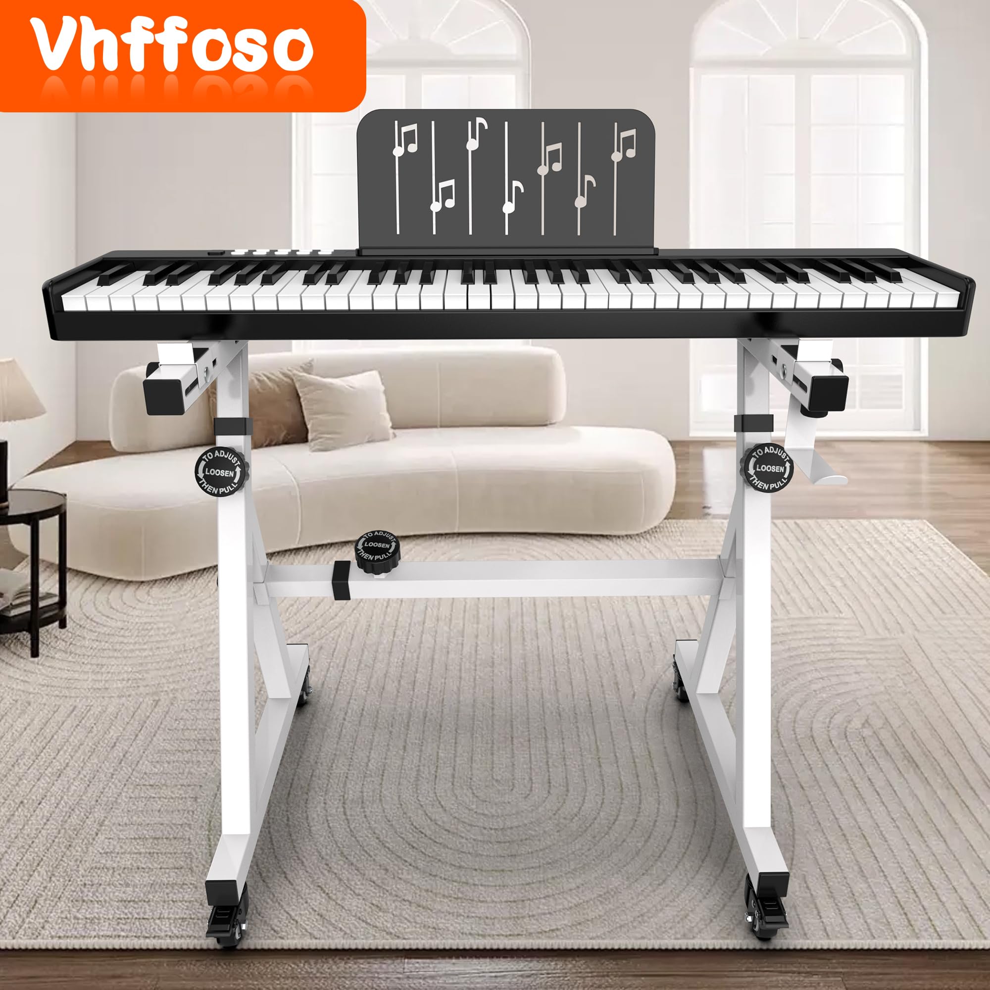 Support de clavier Vhffoso, universel, réglable en hauteur et largeur, pour claviers de 54 à 88 touches, avec support de piano en Z, charge maximale de 100 kg, blanc, en plastique
