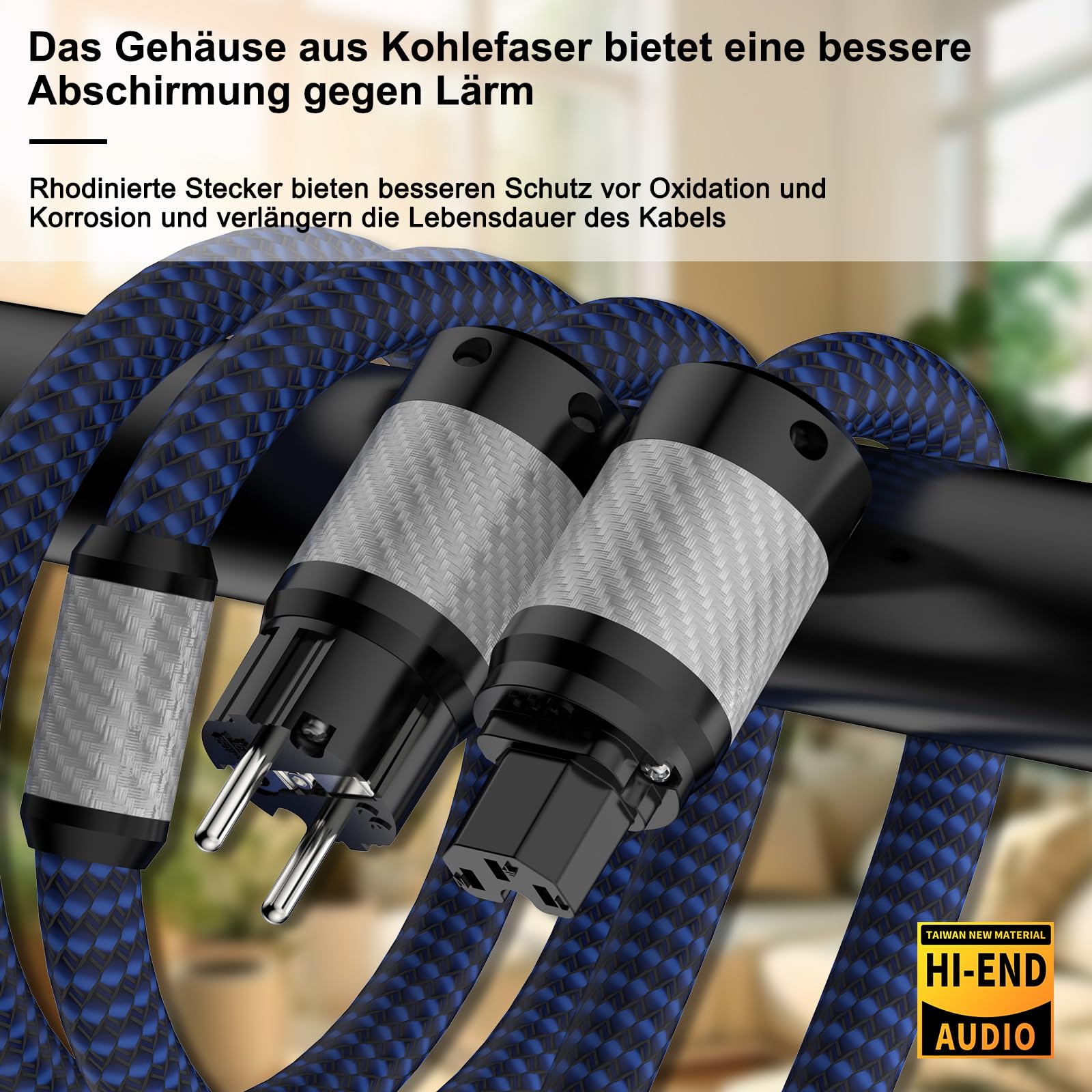 Cavo di alimentazione HiFi Cavo di alimentazione High End 4N OFC C15 Spina a 3 pin in fibra di carbonio Tubo flessibile intrecciato in nylon di alta qualità Cavo di alimentazione per subwoofe