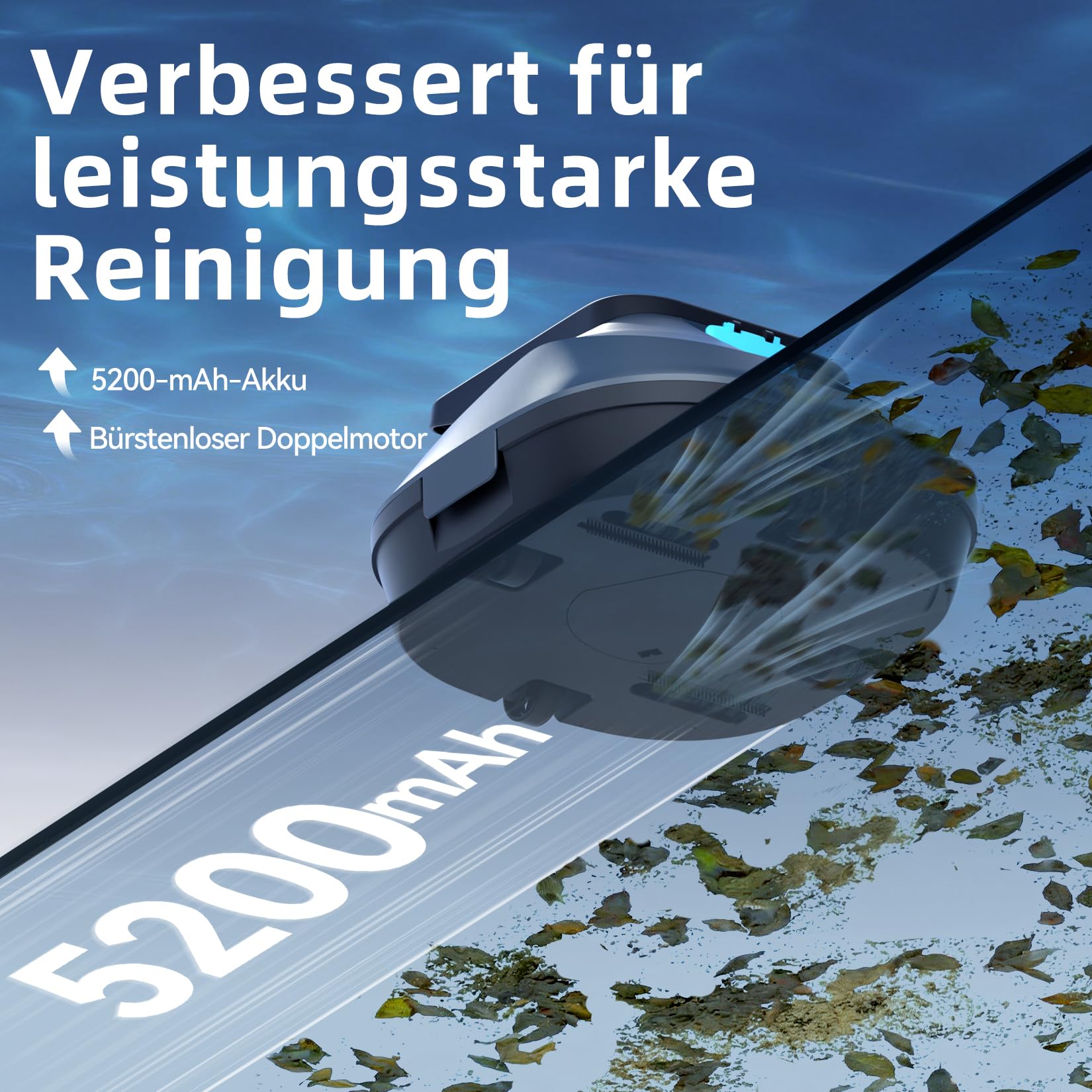 (2026 Neu) X2 Poolroboter Akku mit 200 Min Laufzeit, Kabelloser Poolsauger Auto-Parkfunktion, 3.3 h Schnellladung, für Aufstellpools & Ebene eingelassene Pools bis 120m², Blau