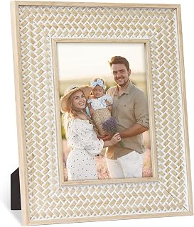 Takfot Boho 5x7 Picture Frame Rattan Bohemian Rustic Wood Decor Wall Tabletop Photo Frame Gift for Family Mom Grandma