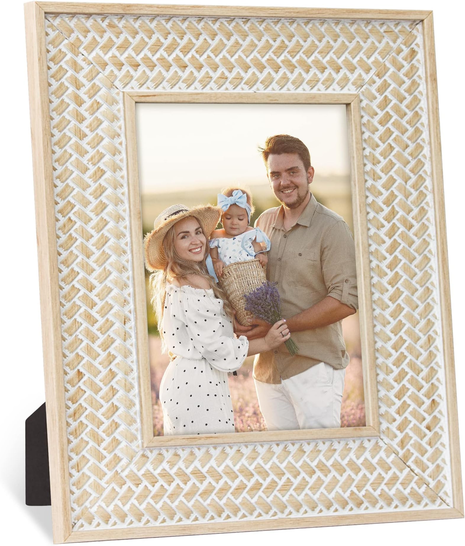 takfot Boho Picture Frames 5x7 Inch Rattan Decor Bohemian Rustic Style Carved Wood Photo Frame for Wall and Tabletop Gift for Mom Grandma Father Family Friends