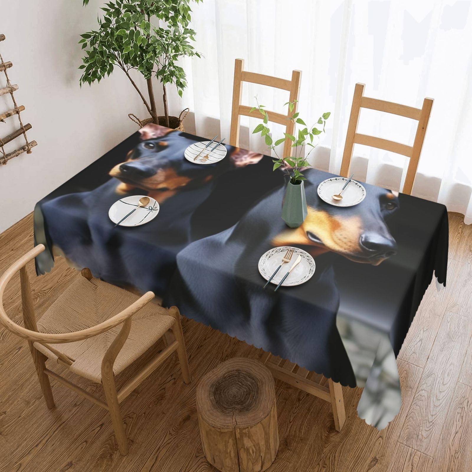 FodPand Doberman Tablecloths for Rectangle Tables 54 x 72 Inch - Reusable Washable Dining Table Clothes - Stain and Wrinkle Resistant Decorative Fabric Table Cover for Wedding Party