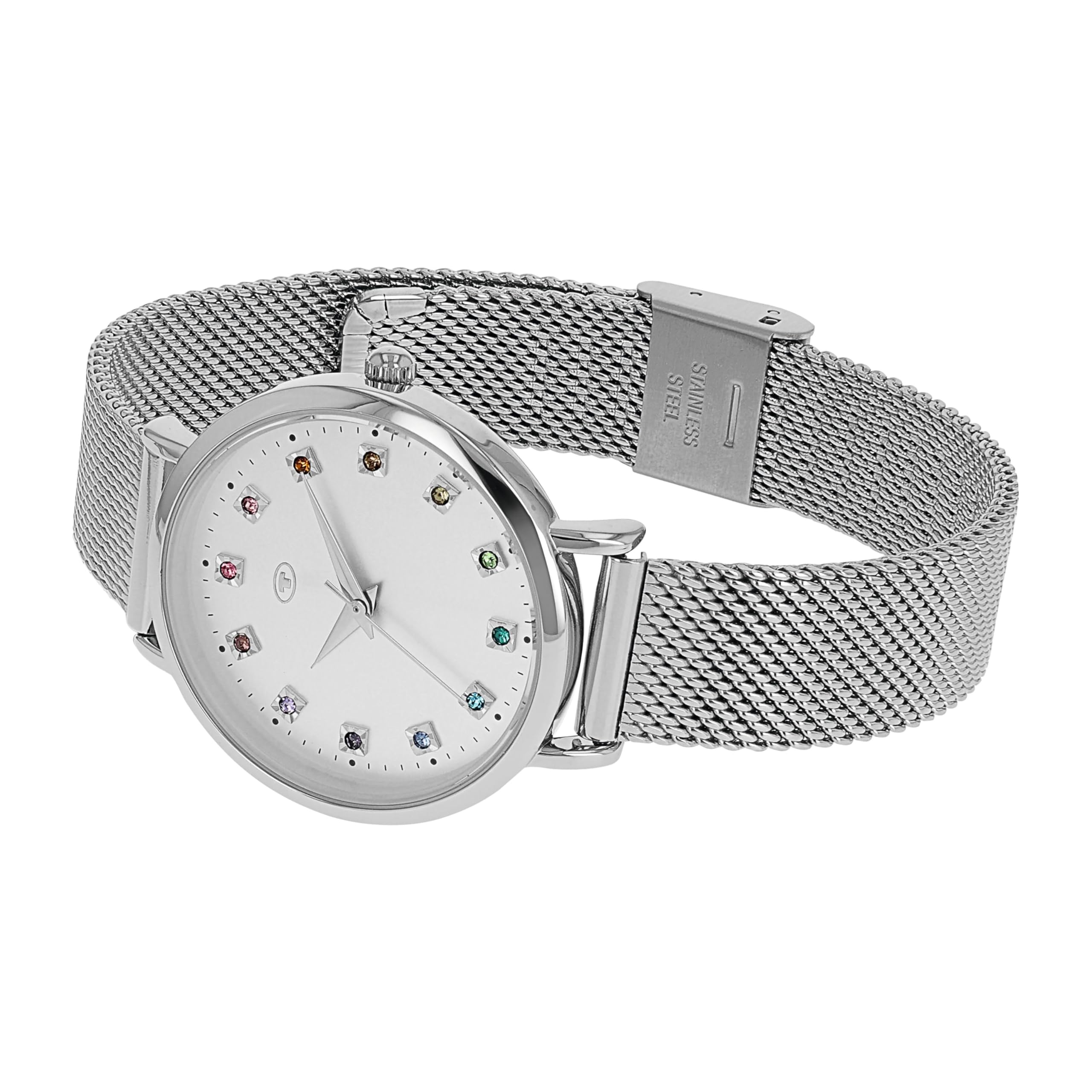 Tom Tailor Armbanduhr mit Metallband für Damen, mit Kristall, Silber, wasserdichte 3 bar, Geschenkidee, kommt in Uhren Geschenkbox, 2100499