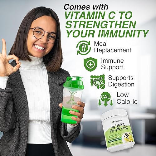 Vista 3 de NaturalSlim Proteína en polvo con vitaminas y minerales Metabólico C-Plus - Polvo de reemplazo de comidas fortificado con vitamina C, zinc
