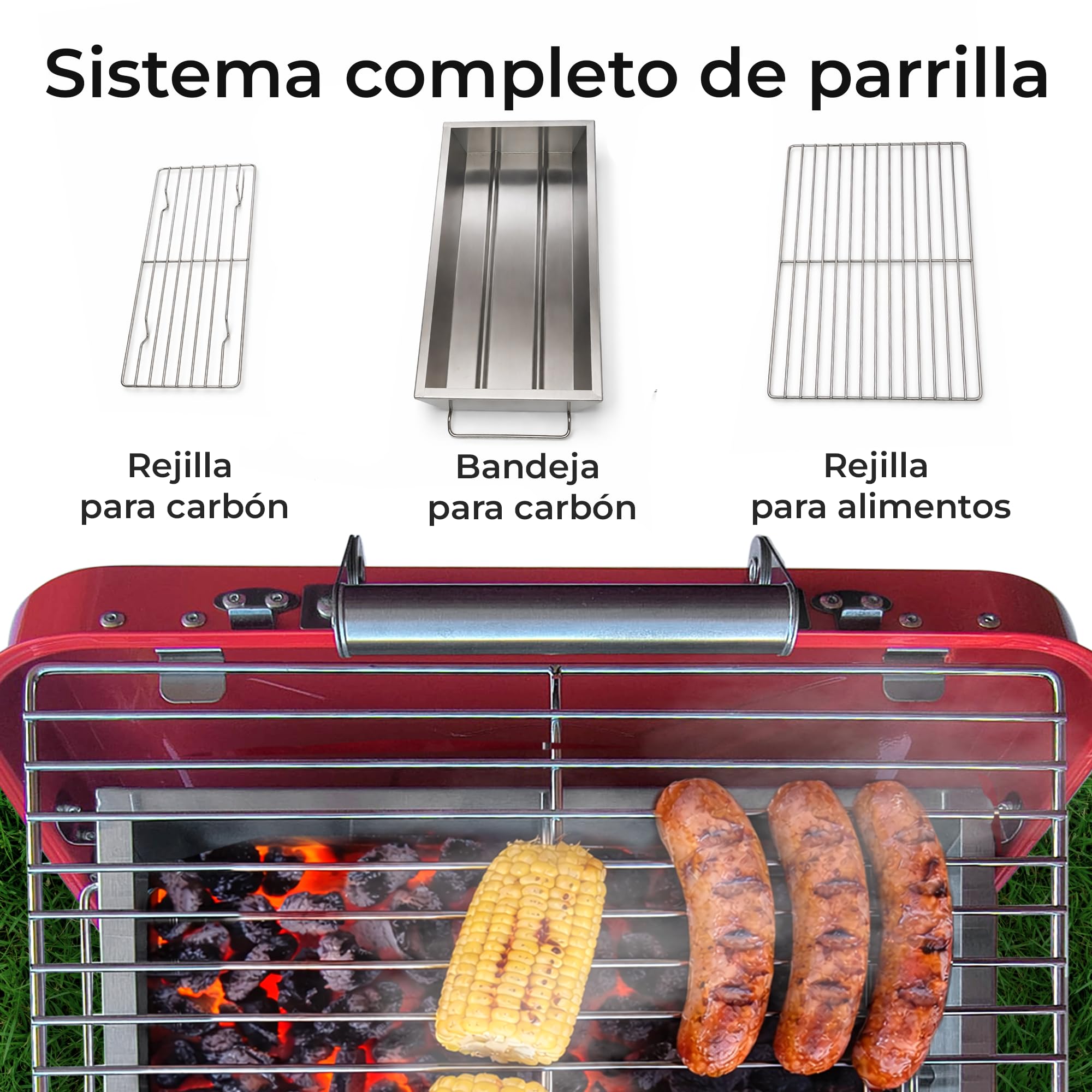 barbacoa carbón, barbacoa portátil de acero inoxidable 410 tipo maleta, ligera y compacta para camping, jardín, terraza y picnic, incluye guante térmico y utensilios BBQ