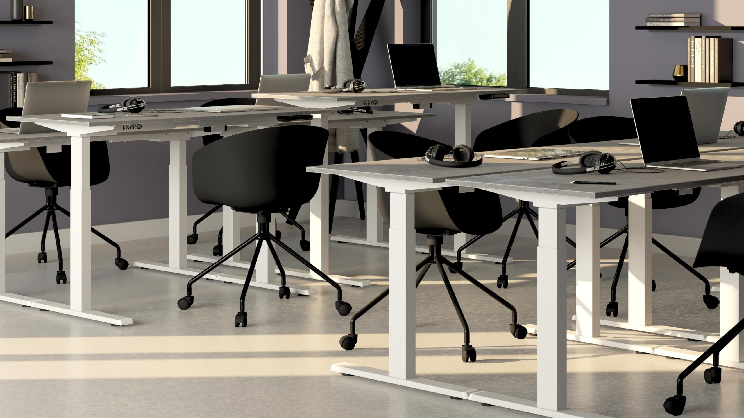 Mobili Fiver, Biurko regulowane Clara 160x80, Szary Beton z białymi nogami, Płyta laminowana/Aluminium/Stal, Nowoczesne biurko do biura