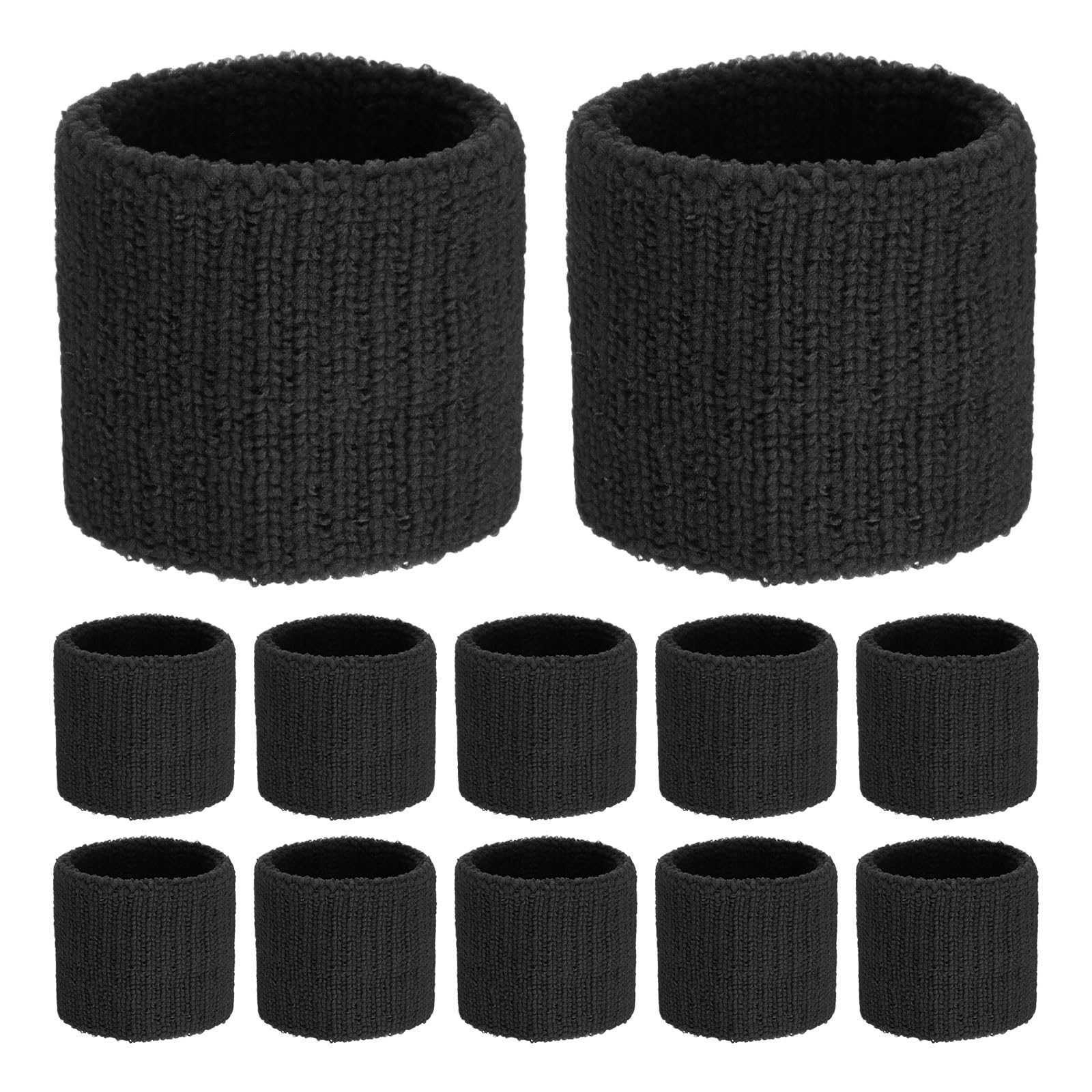 TIXIPEM Sports Sweatbands [12PCS] - Cotton Terry Cloth Wristbands Sweat Absorbent Use for Workout & Basketball & Running - [Black-5CM W] Sweatbands Sports Wristband for Adult Teen