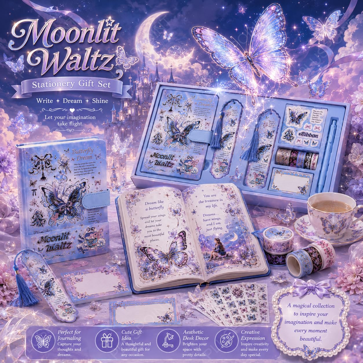 Butterfly Scrapbook Kit for Girls - Kawaii Stationery Gift -6