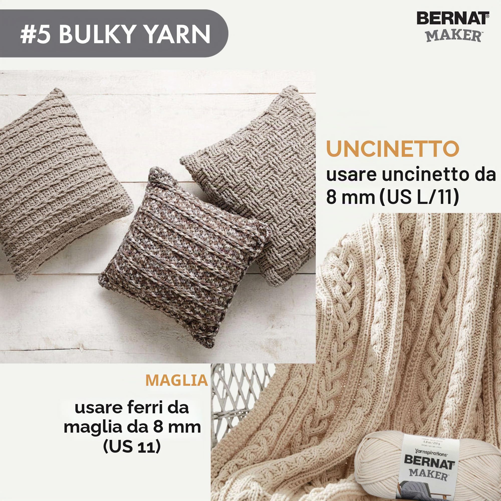 Bernat Maker panna, 2 confezioni da 250 g 72% cotone 28% nylon, n.5, grosso 290 m, per maglieria, uncinetto e amigurumi
