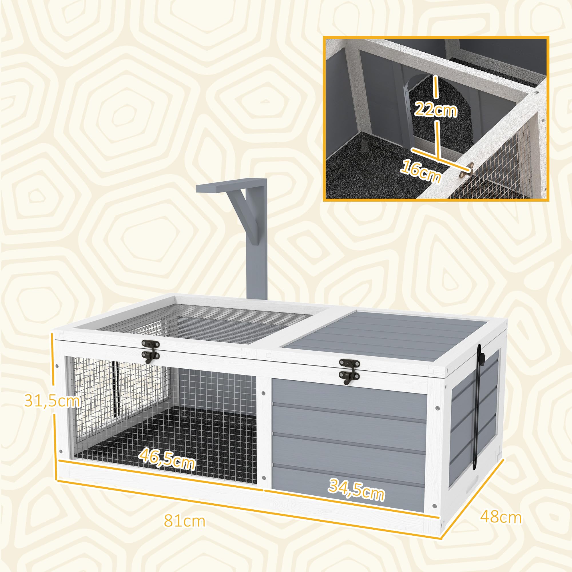Casetta Per Tartarughe In Legno PawHut - 120x50x40cm, Con Area Giochi