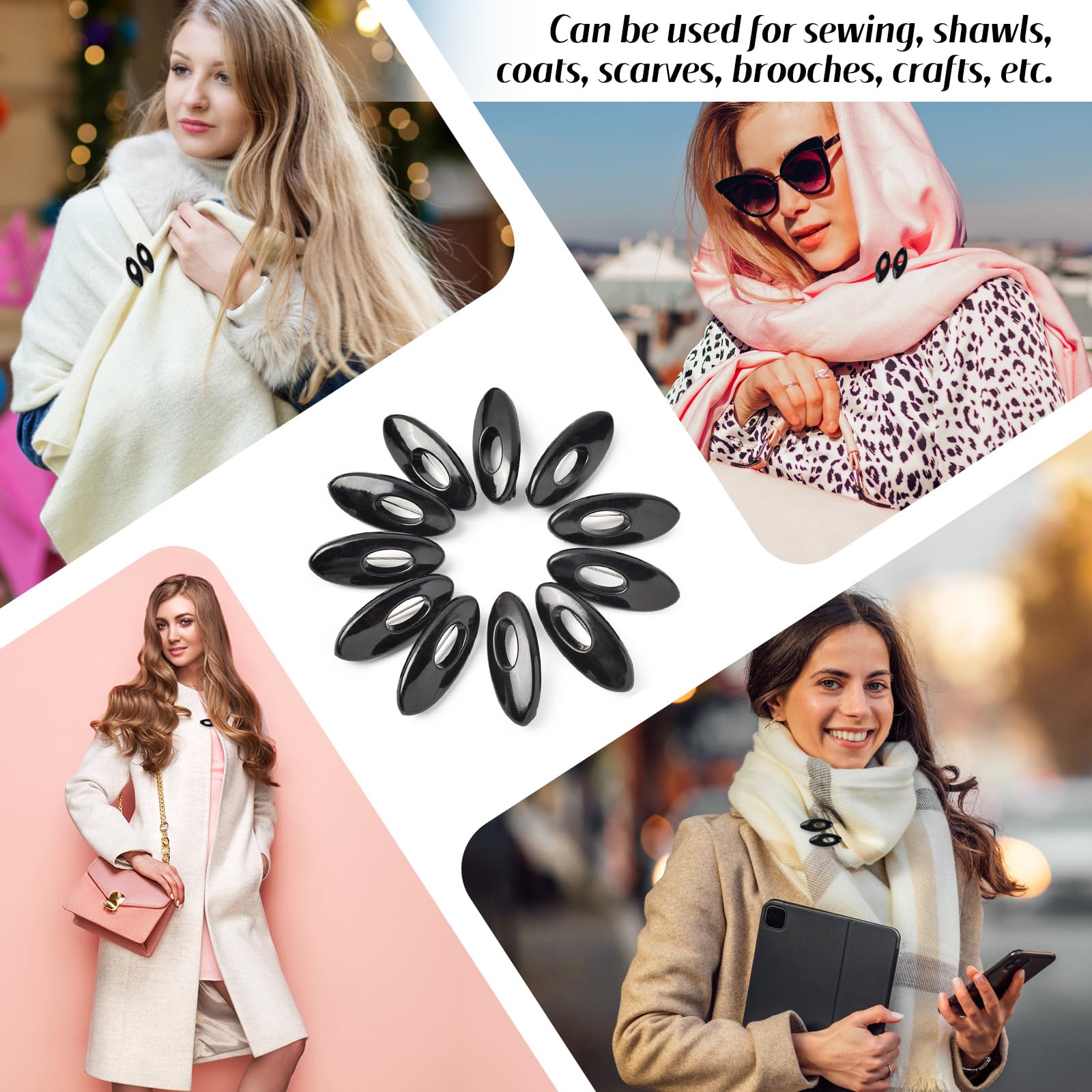 WANDIC Lot De 50 épingles à Nourrice Noires Et Blanches Pour Hijab - Épingles à Nourrice En Plastique Pour Verrouillage De Sécurité - Pour Vêtements D'adultes, Couches, écharpes - (Rone