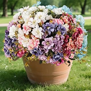 Artificial Flowers for Outdoor Indoor Decor, 7 Bundles Silk Faux Mums Bouquet, UV-Resistant realistic Fake Daisy, for Vase, Garden, Patio, Porch, fake outdoor flowers Plants Outside Decorations