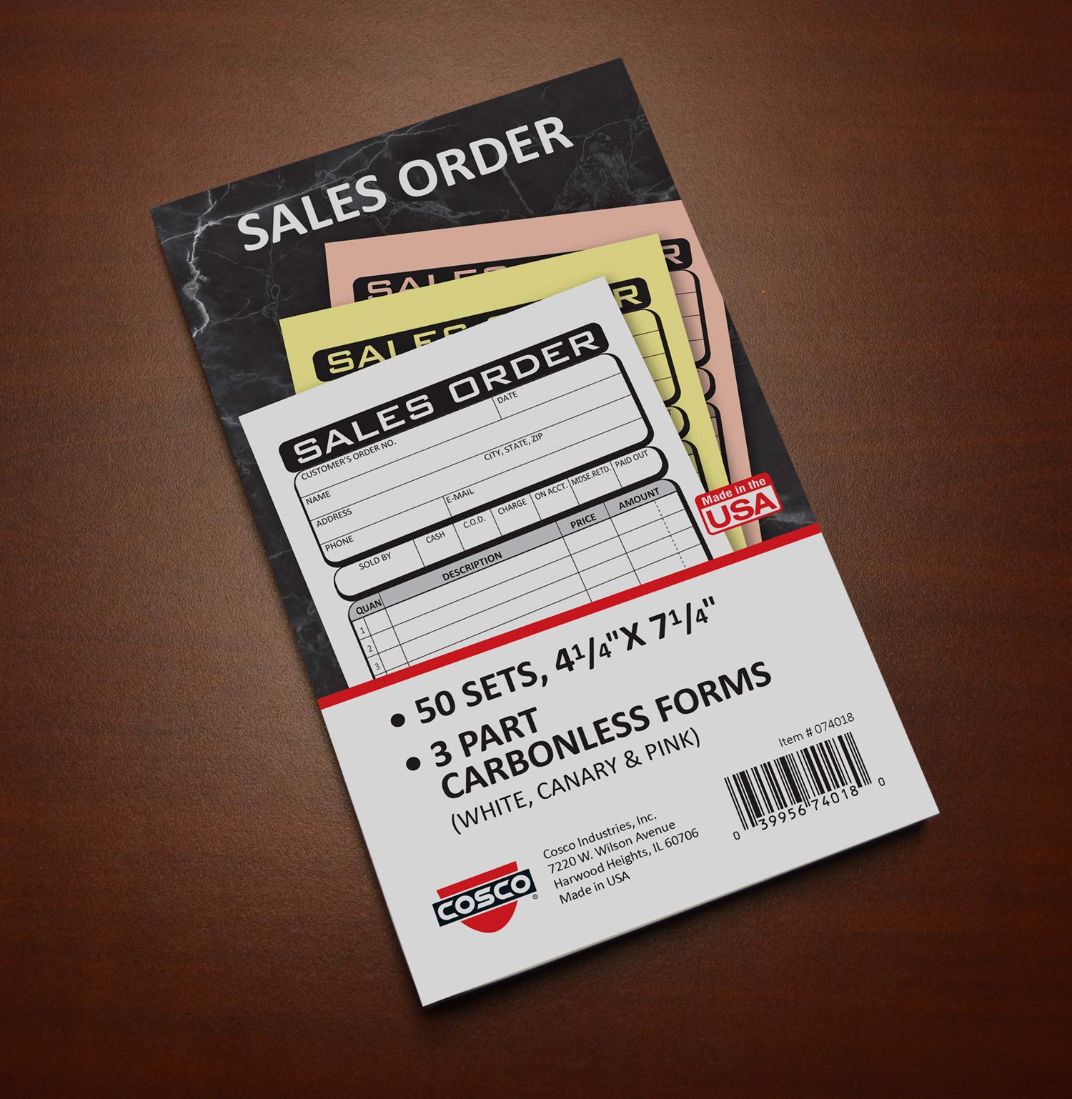 Cosco® Sales Order Form Book with Slip, Business, 4 1/4" x 7 1/4", 3-Part Carbonless, 50 sets (074018)