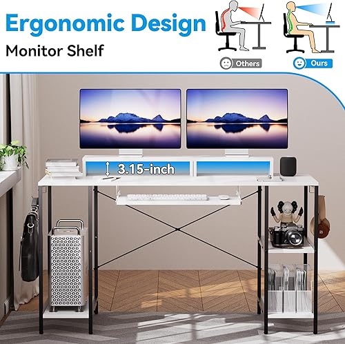 Miniatura 10 de Escritorio para computadora con bandeja de teclado escritorio de estudio de 55 pulgadas escritorio de juegos con estantes de almacenamiento para