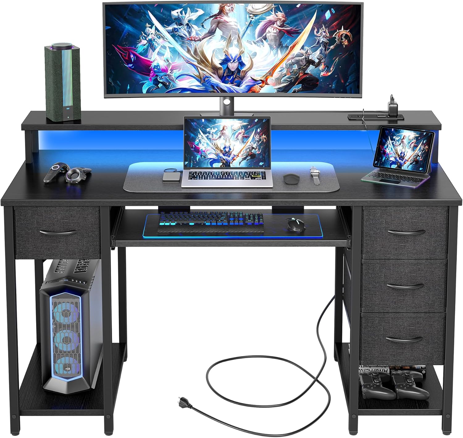TIQLAB Computer Desk 47 inch with Drawers and LED