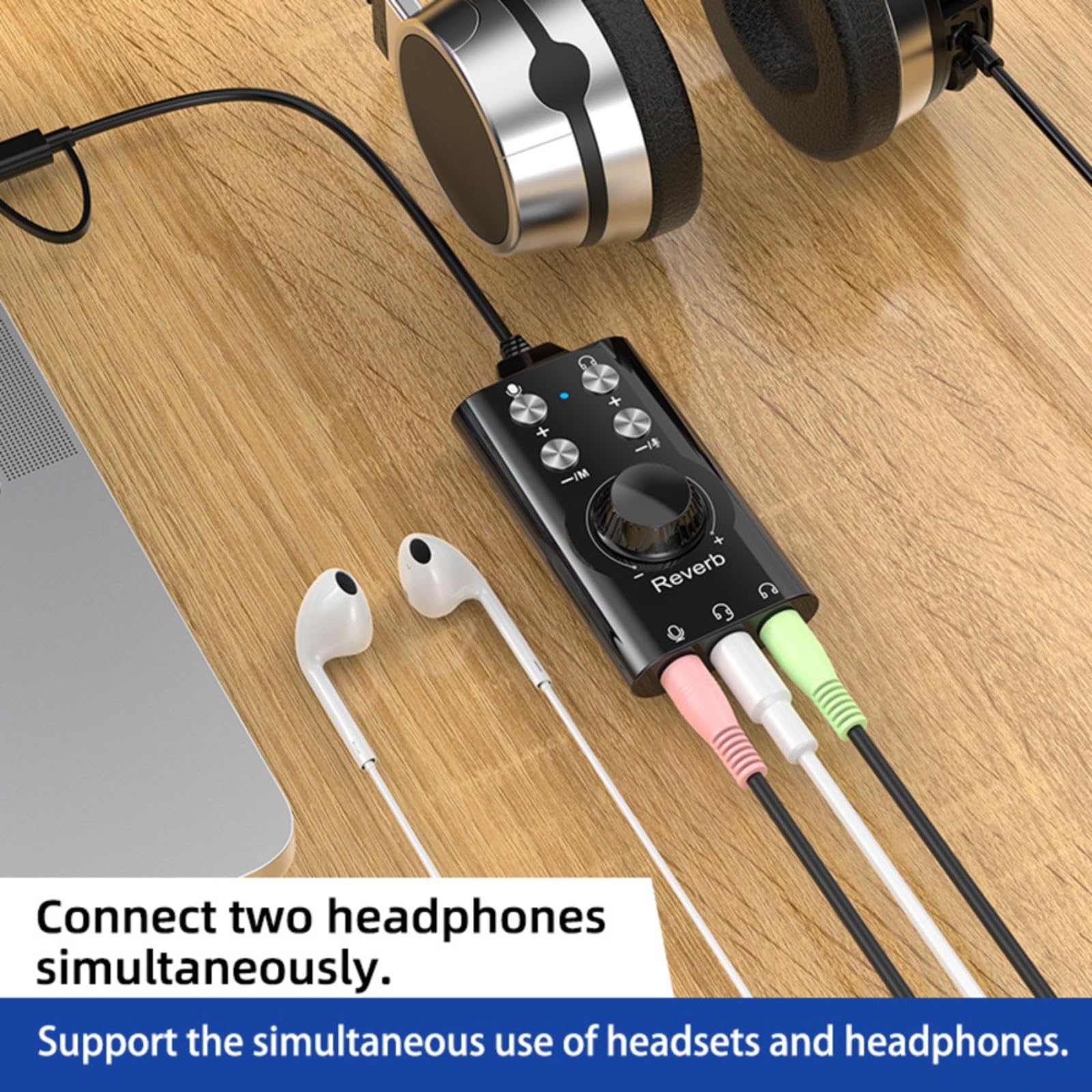 Scheda audio esterna USB/USB-C con surround virtuale 7.1, controllo del volume e adattatore audio da 3,5 mm, per cuffie PC, laptop, desktop, cavo da 200 cm