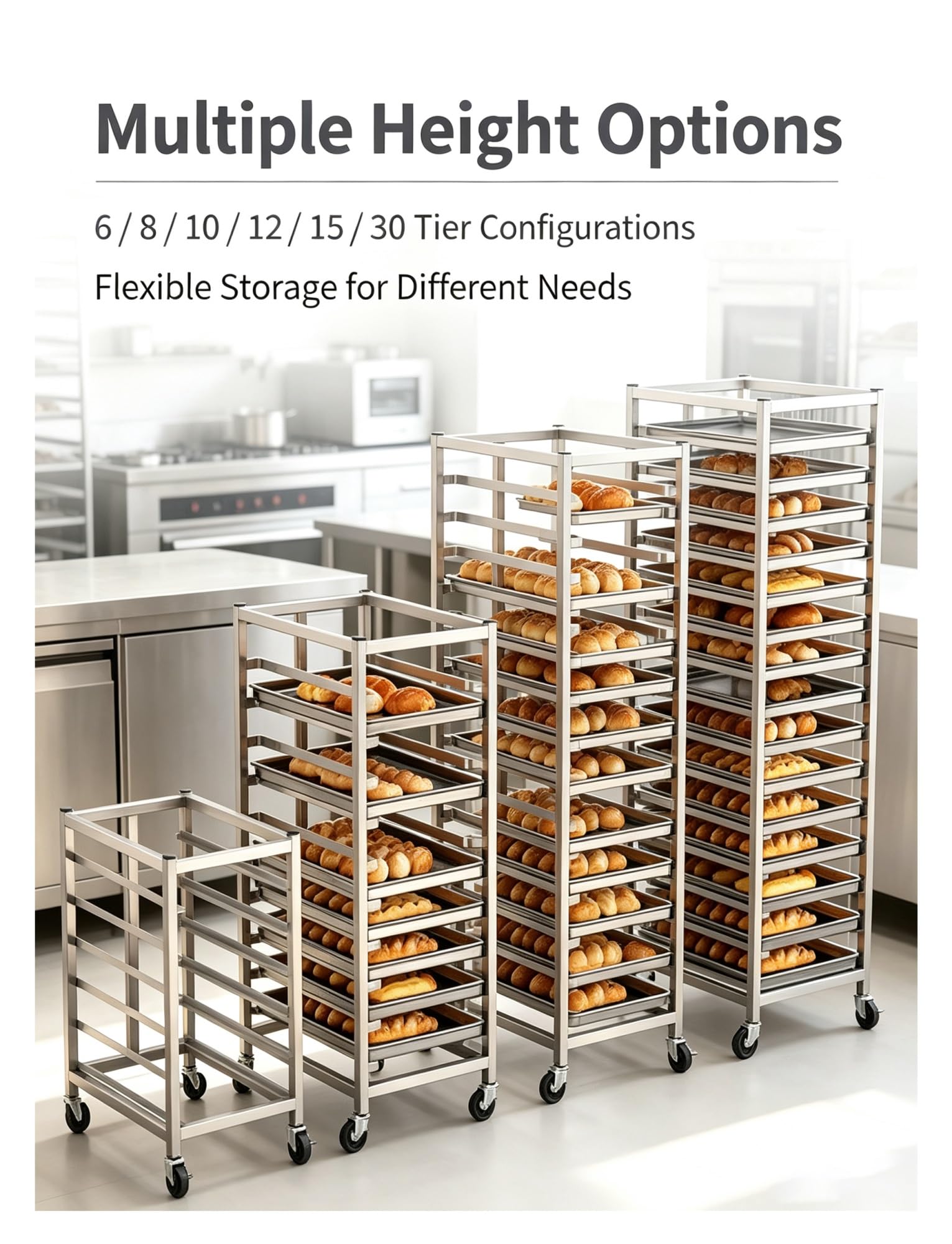 Scaffale da forno for riporre teglie in lamiera di acciaio inox su ruote | Carrello portaoggetti for teglie for panini, resistente, con rotelle(30-Layer)