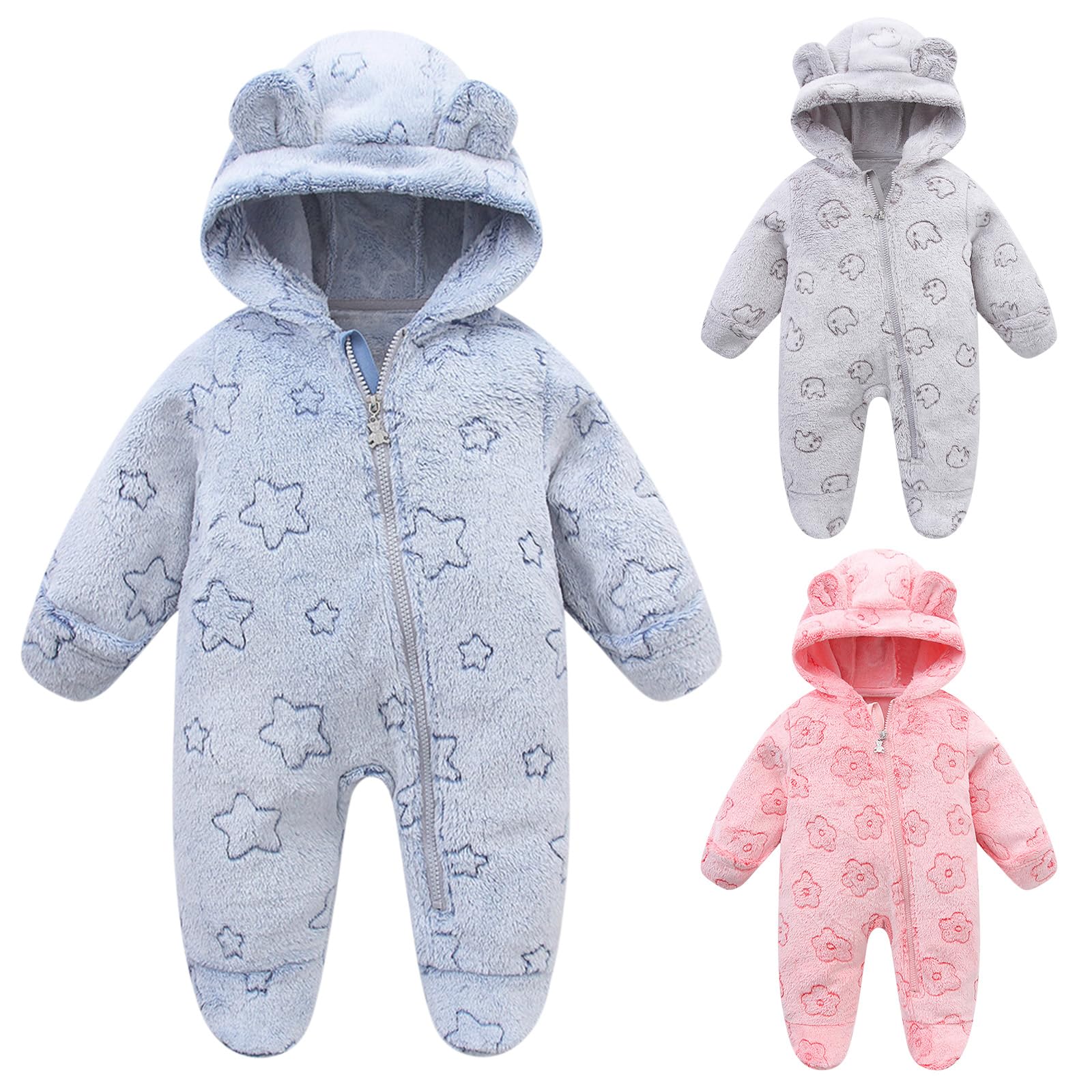 Combinaison de Neige d'Hiver pour Nouveau-né Bébé avec Oreilles d'Ours en Grenouillère à Capuche pour Tout-petit Motif Vêtements d'Extérieur Manteaux