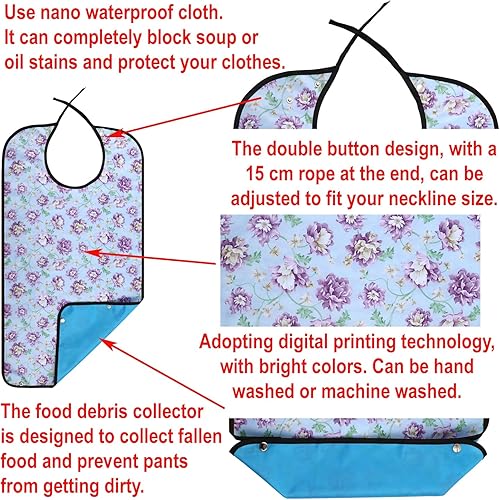 Miniatura 4 de CACTIYE Baberos impermeables para adultos para adultos que comen tela para ancianos mayores y discapacitados babero de felpa protectores de ropa