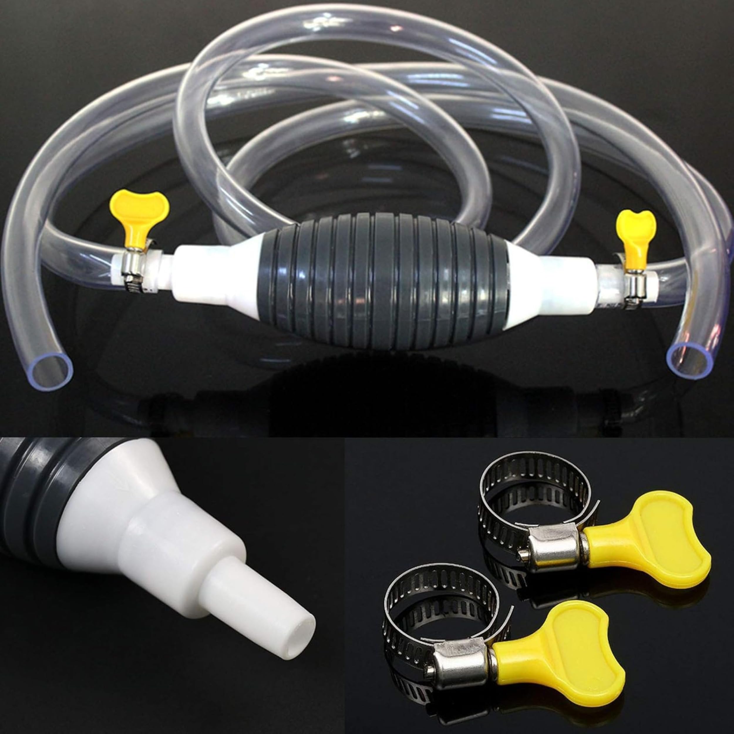 PARENCE – Pompa di aspirazione manuale per carburante, acqua e olio – Kit sifono con castoro aspirante, tubo trasparente di 2 m + morsetti – svuotamento facile e rapido