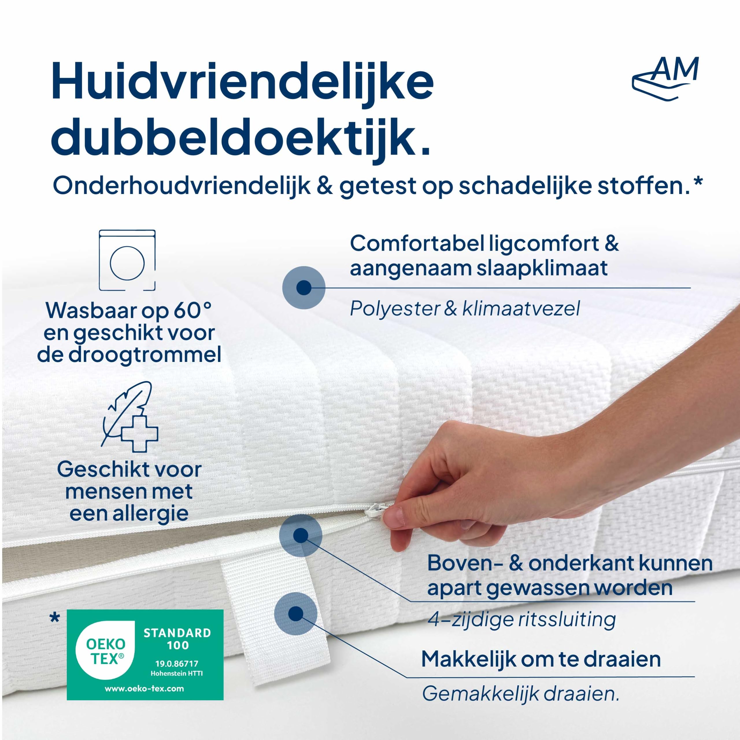 AM Qualitätsmatratzen - Orthopedisch 7-Zone Pocketveringmatras 100x210 cm - Zacht (H2) - 20cm - Matras met 7 orthopedische ligzones - OEKO-TEX - 7-zone matras 100 x 210 cm - 480 veren