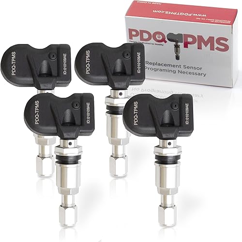 PDQ TPMS - Sensor de presión de neumáticos de 433 MHZ, paquete de 4 unidades de vástago de metal para Chevy GMC Cadillac Buick Pontiac Reemplazo