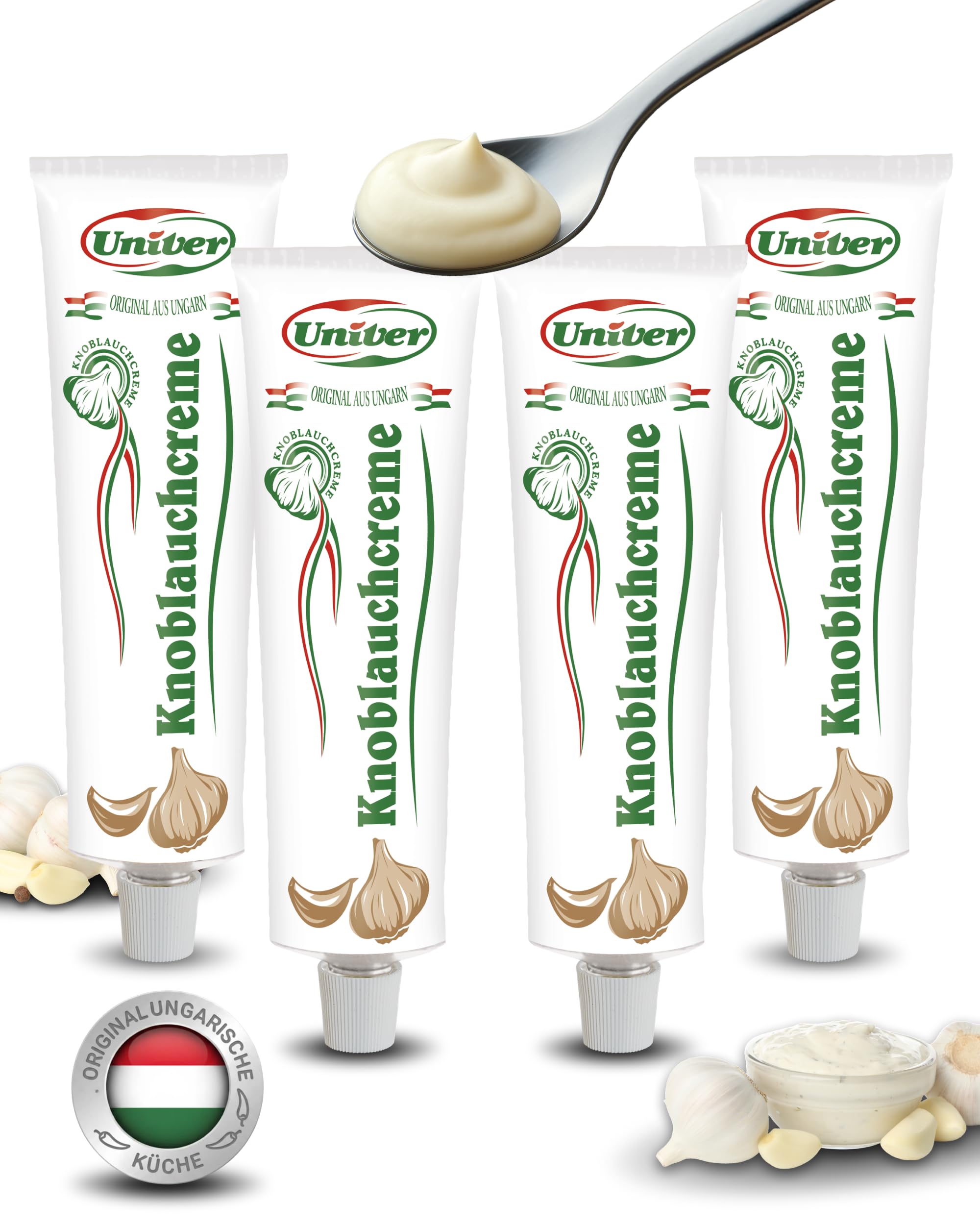 Univer Original Knoblauchpaste 4x160g - allergenfrei - authentisch ungarisch - intensiver Geschmack – zeitsparend beim Kochen & Grillen - ungarische Knoblauchcreme direkt vom Hersteller