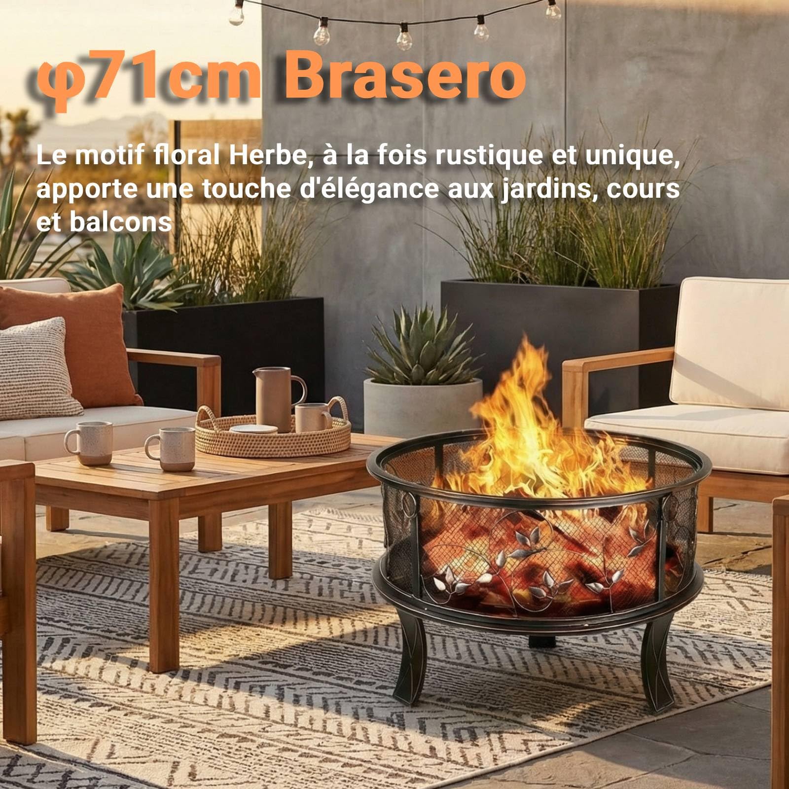 TLGREEN Brasero Extérieur pour Jardin, Foyer Stable Ø 71 x 65 cm