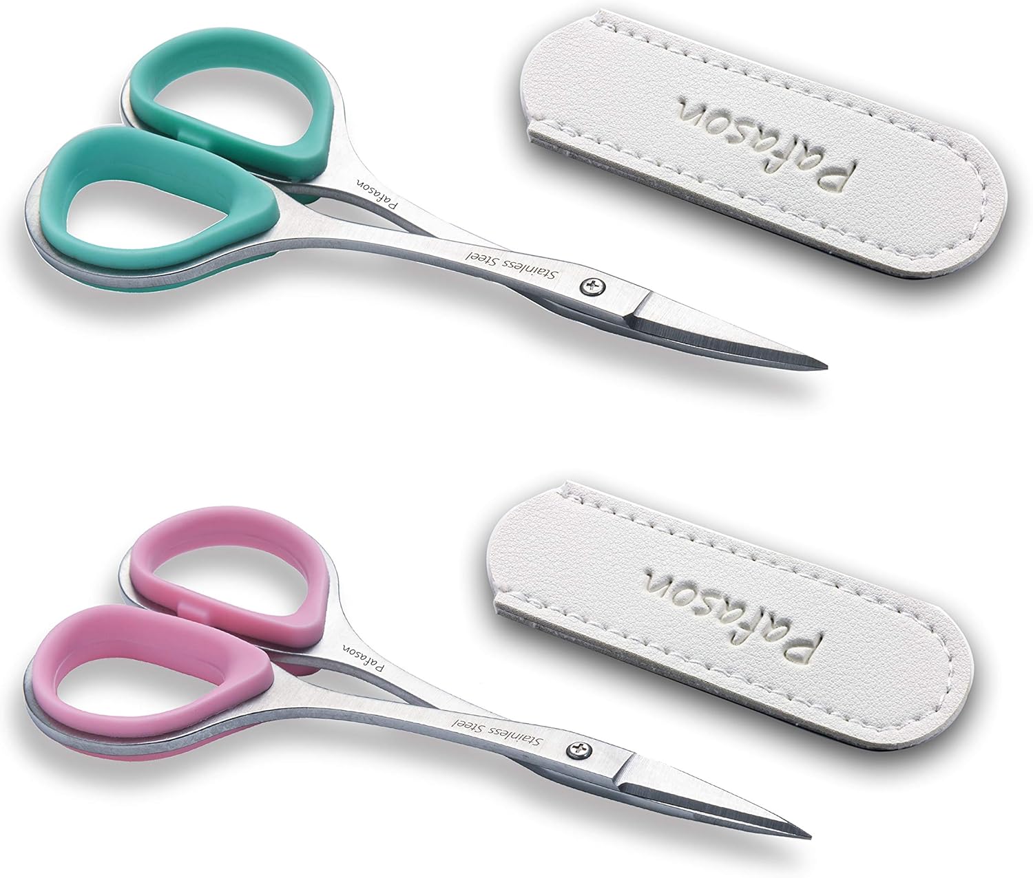 PAFASON Precision Cuticle Scissors Set, 2PC Curved & Straight Stainless Steel Manicure Pedicure Tools with Leather Cases