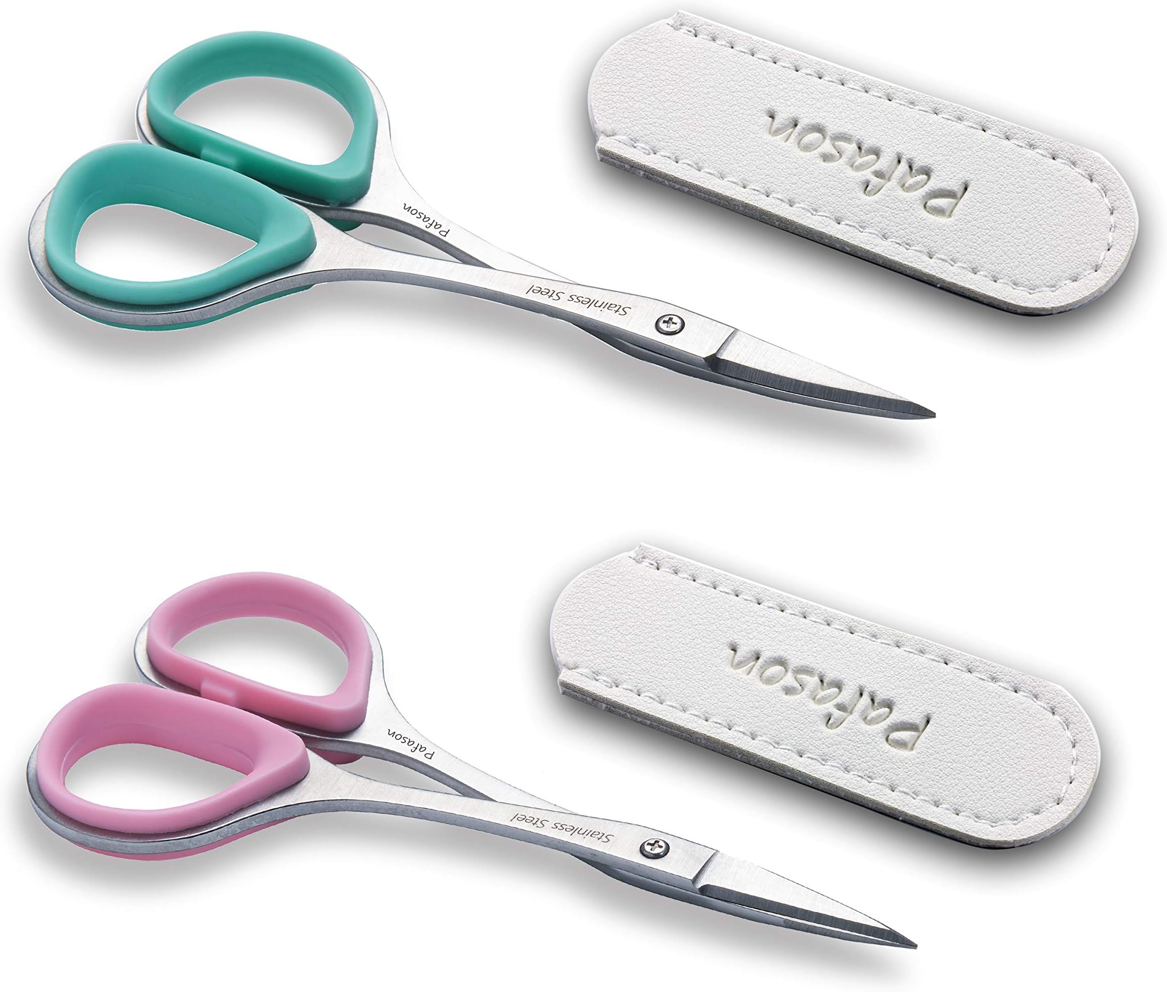 High Precision Cuticle Scissor Set, 2 PC Multi-Purpose Curved and Straight Manicure Pedicure Beauty Grooming Tool for Nail Dry Skin,Stainless Steel, Premium Leather Cases