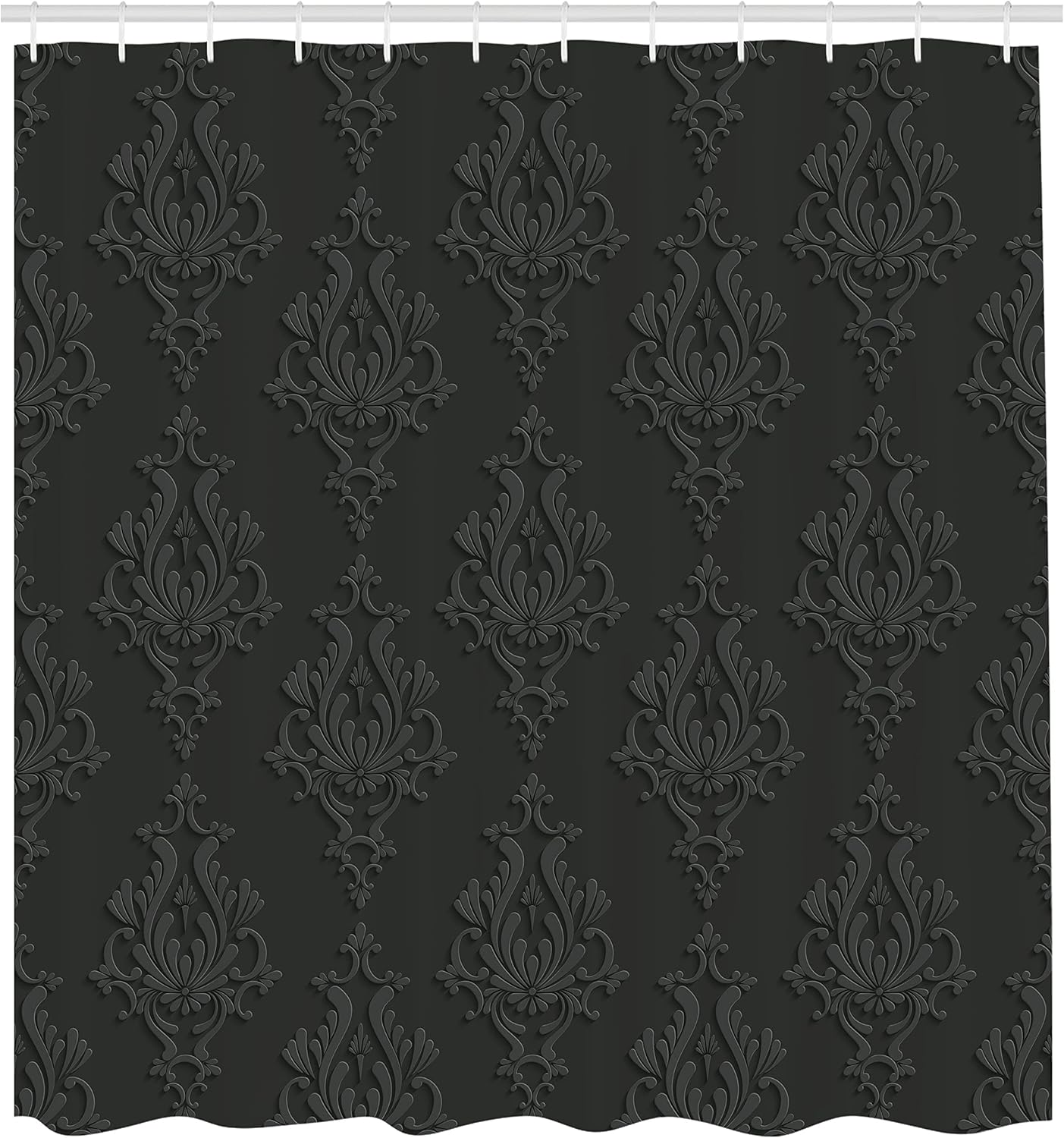 Ambesonne Dark Grey Shower Curtain, Antique Damask Pattern in 3D Style Classic Old Fashioned Floral Design, Cloth Fabric Bathroom Decor Set with Hooks, 69" W x 75" L, Charcoal Grey Dimgrey
