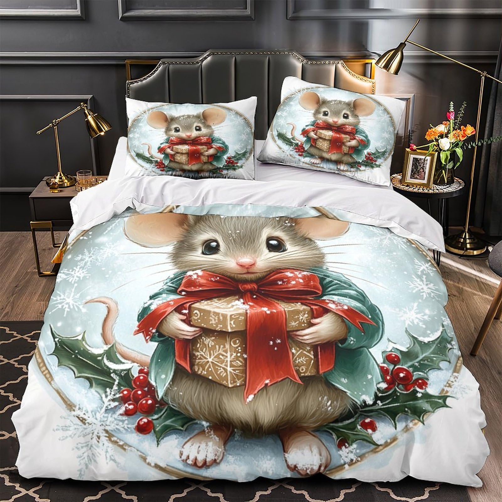 Parure de lit gnomes de Noël en microfibre premium super douce de taille super king