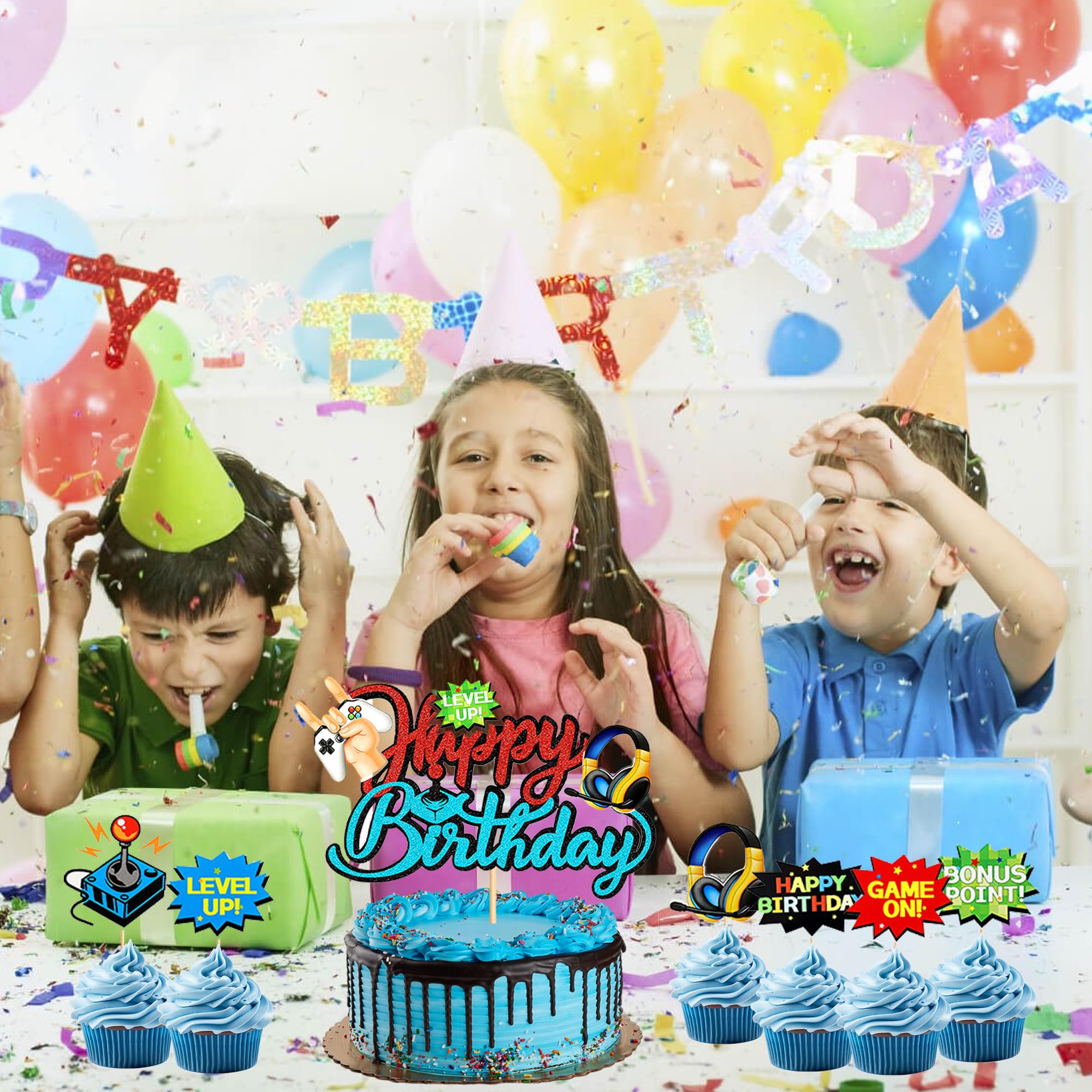 36Pcs Video Game Party Cupcake Toppers - Game Console Birthday Decorations With Gaming Theme | Green Game On Cake Picks