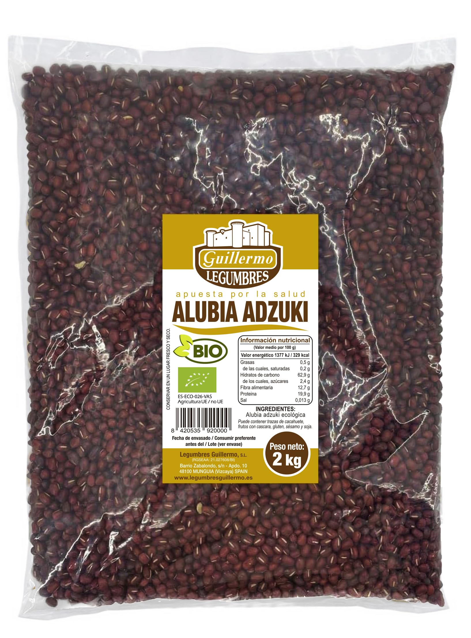 Guillermo | Alubia Adzuki BIO - Bolsa 2kg. | 100% ecológica | Controla el colesterol | Para recetas saladas o dulces