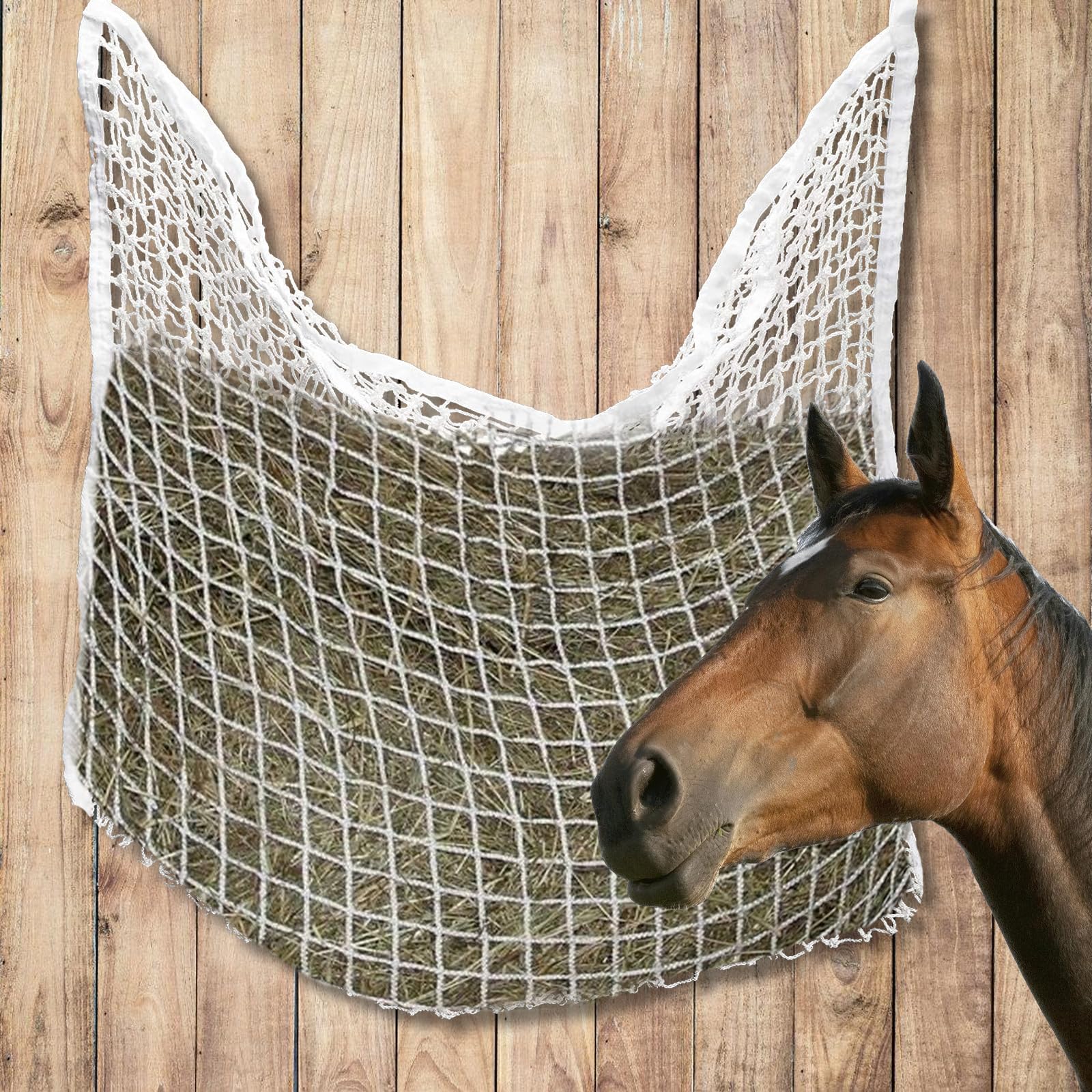 Rete Per Fieno 120x90cm Per Cavalli - Maglie Strette, Anti-Spreco, In Nylon Poliestere, Bianco - Foto 13