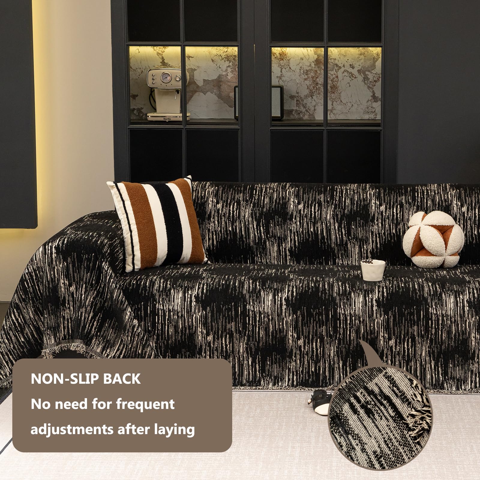 Manta Decorativa para el Hogar Todo el Año para Sofá, Sillón, Cama,Negro,180x420cm