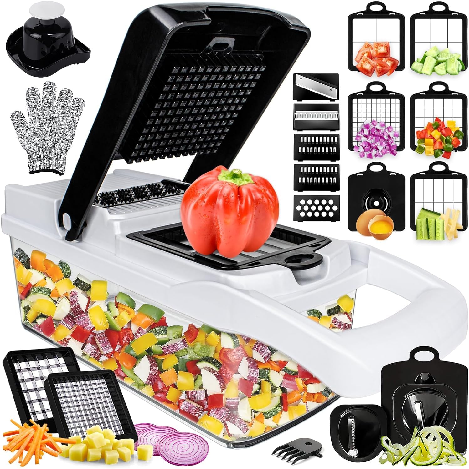 BHUMLO Vegetable Chopper 25 In 1 Multifunction Onion Chopper Dicer, Spiralizer For Veggie Cutter, Mandoline Slicer, Food Chopper With Container, 13 Blades (Chopper 25 In 1) (B0D7CZBBN9) Amazon Price History, Amazon Price Tracker