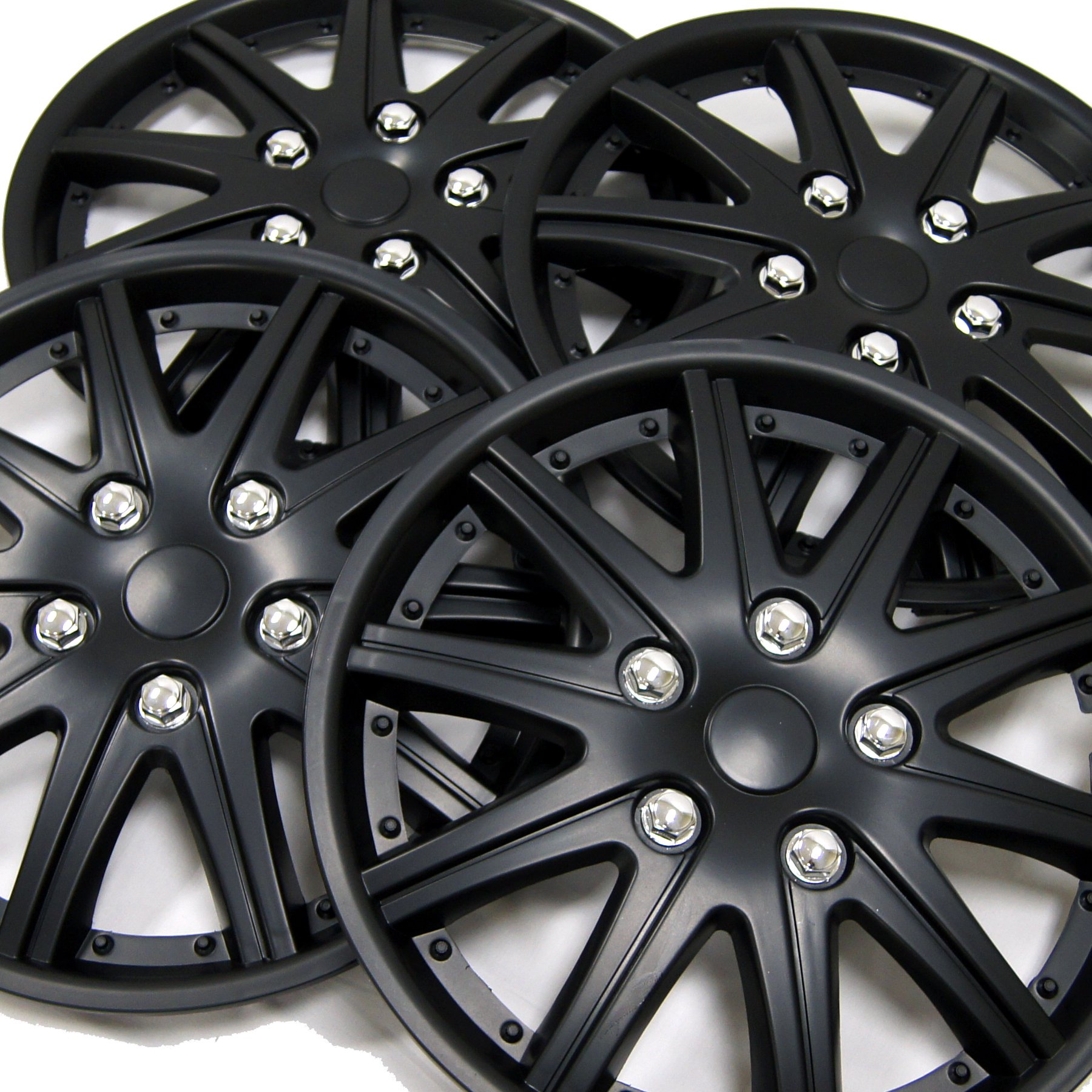 TuningPros WSC3-027B15 4pcs Set Snap-On Type (Pop-On) 15-Inches Matte Black Hubcaps Wheel Cover