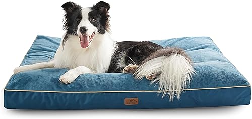 Bedsure XL Cama lavable para perros - 3 pulgadas de grosor hasta 100 libras, almohadas para mascotas con funda extraíble lavable, azul