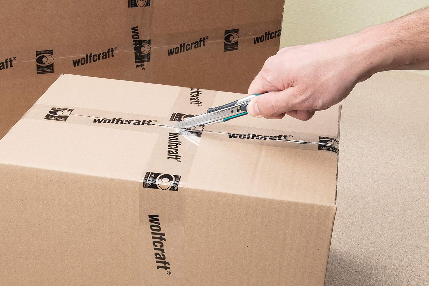 WOLFCRAFT 4285000 (L) cúter profesional doble hoja, con función opcional de seguridad y bloqueo automático, incl. 1 cuchilla separable PACK 1