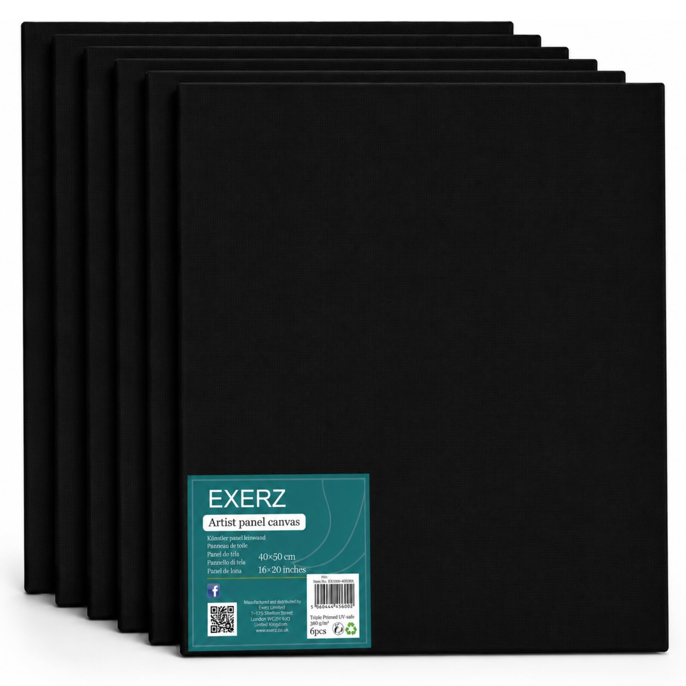 Exerz 40x50cm Black Canvas Panels (Pack of 6) - 280GSM 100% Cotton Canvas Boards, 3 mm Thick, Triple Primed, Acid Free, for Oil & Acrylic Painting