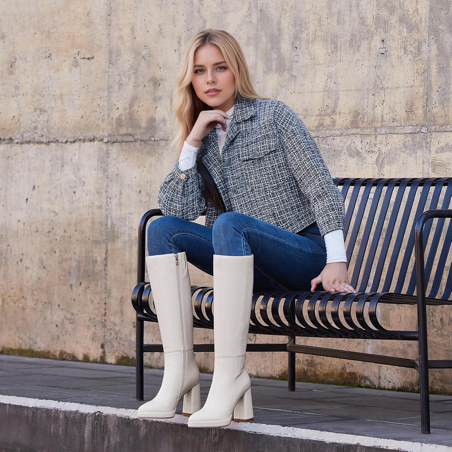 Zzheels Women's Knee High Boots Platform Boots for Women Pointy Toe Chunky Heel Tall Boots - Image 9