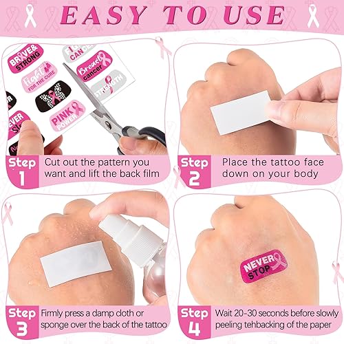 Miniatura 9 de 16 lazos grandes de 8 pulgadas para el pelo y 15 hojas de tatuajes temporales para concientización sobre el cáncer de mama, calcomanías de cinta