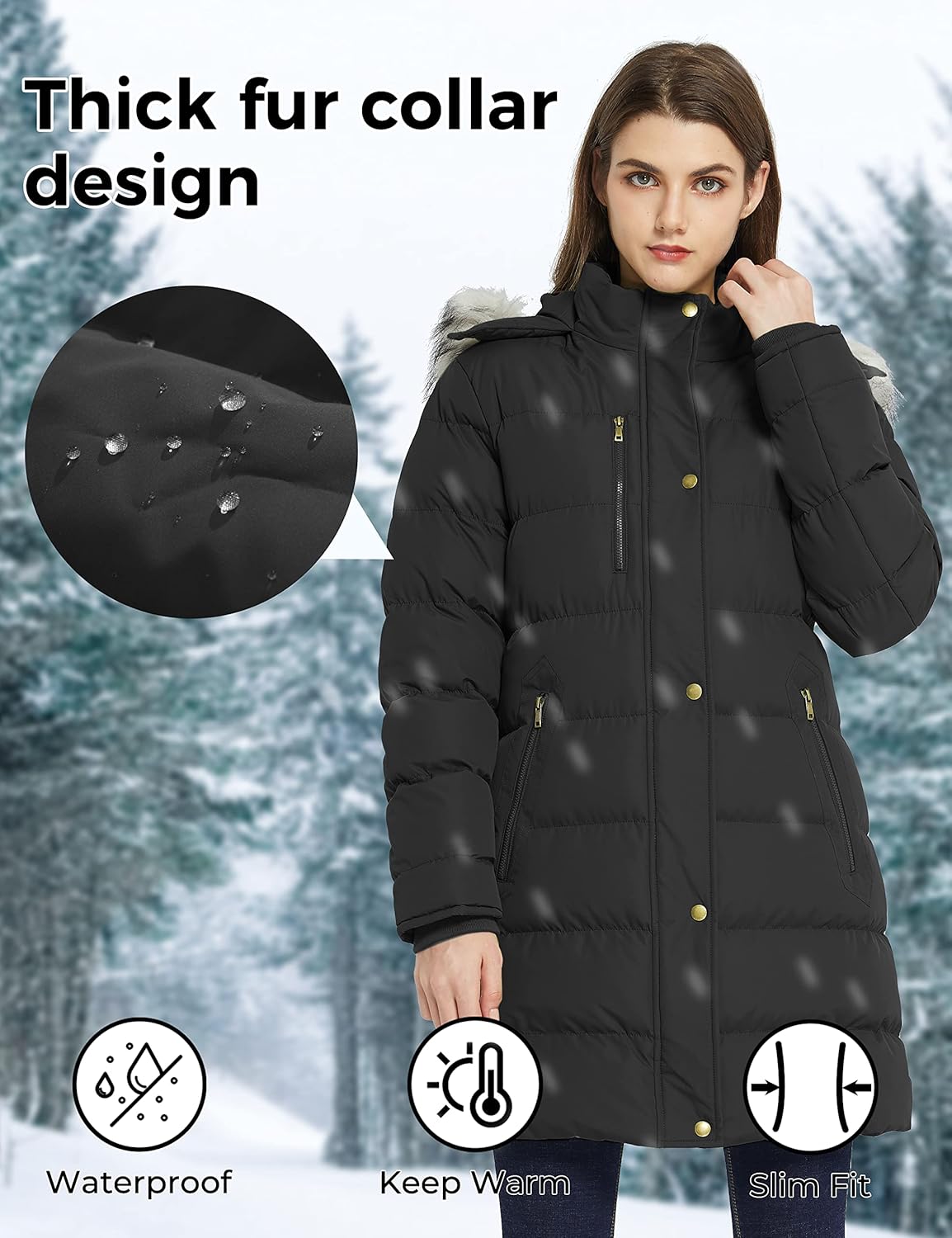 Women's Winter Warm Puffer Coat Parka Jacket with Faux Fur Removable Hood - Image 4