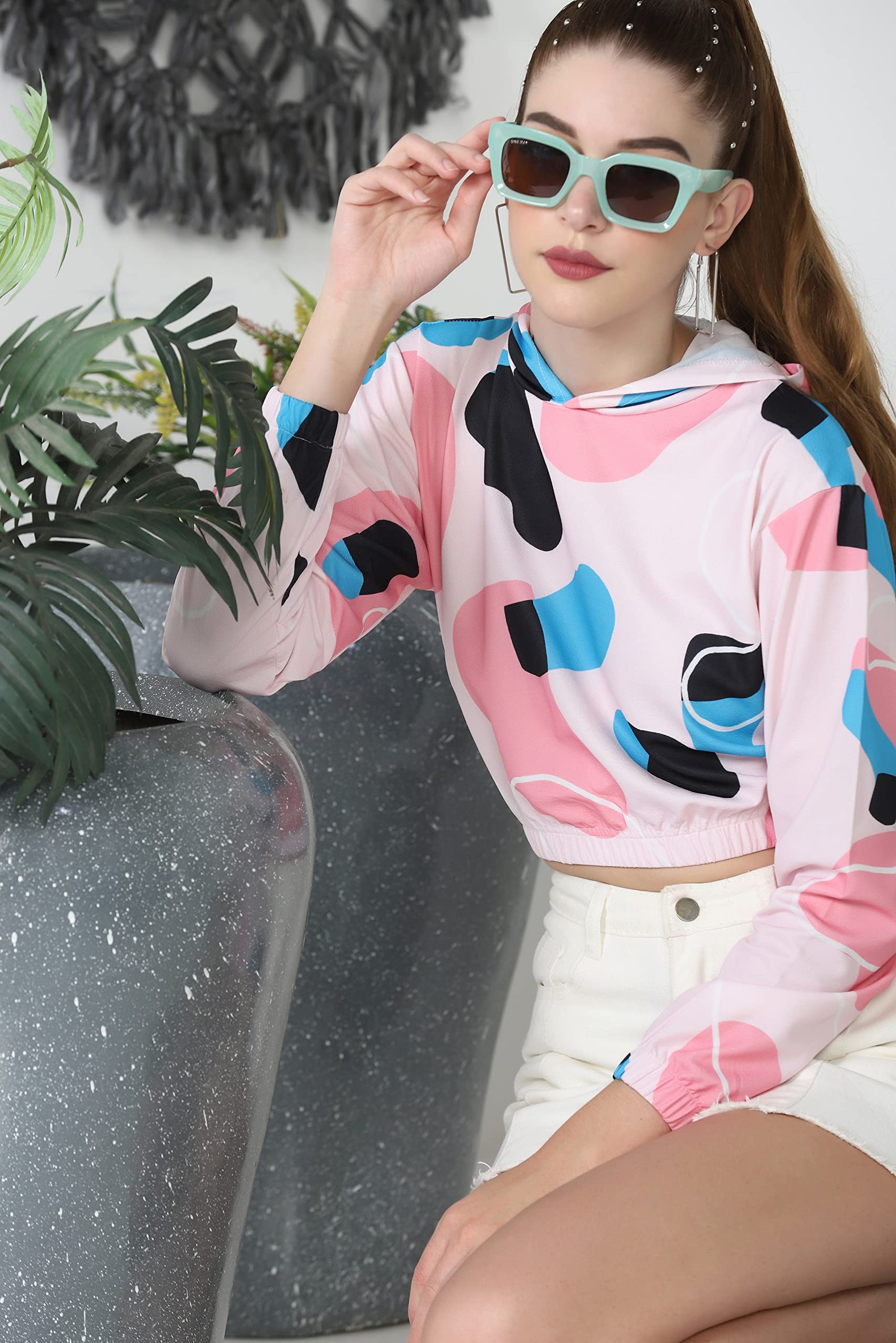Leriya Fashion Felpa con cappuccio con stampa tie dye a maniche lunghe con coulisse pullover top casual allentato per le donne top