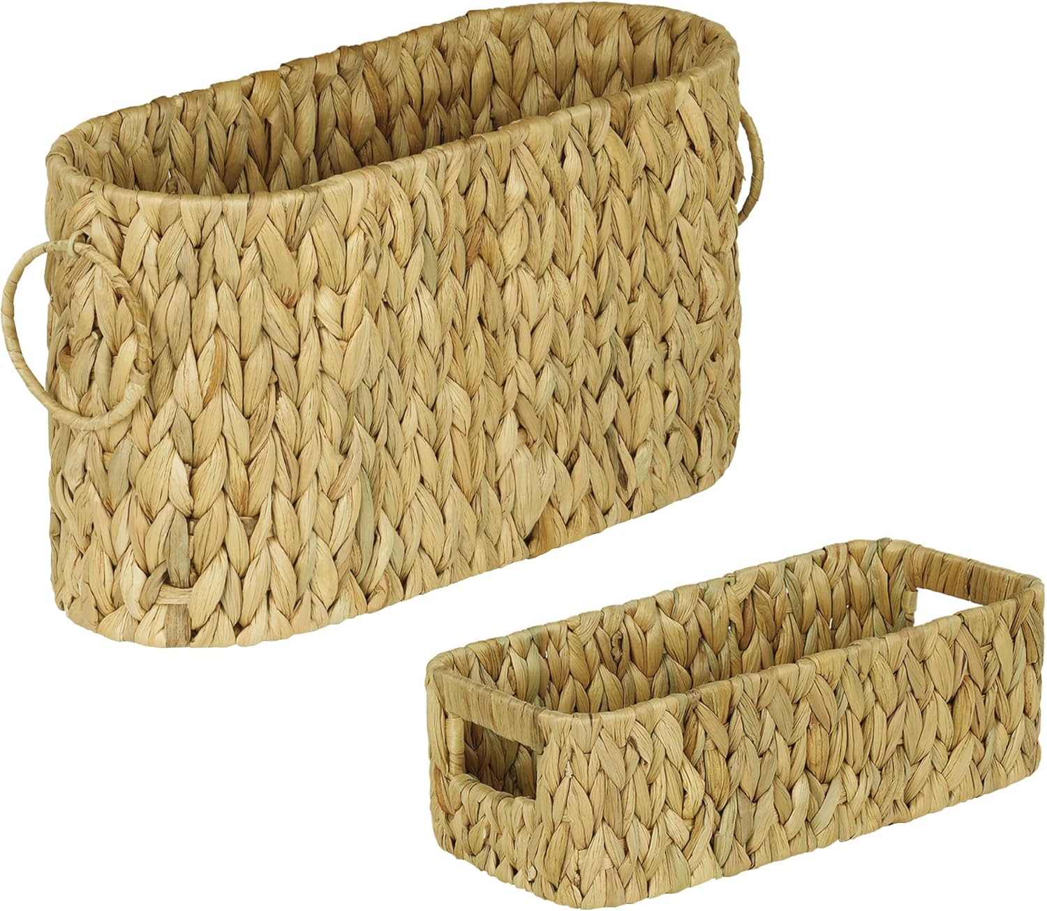Toilet Paper Storage Basket Set (2Pcs), Water Hyacinth Slim Toilet Paper Holder with Lid- Holds Up to 9 Mega Rolls, Home Bathroom Decor Organizer S & L Basket