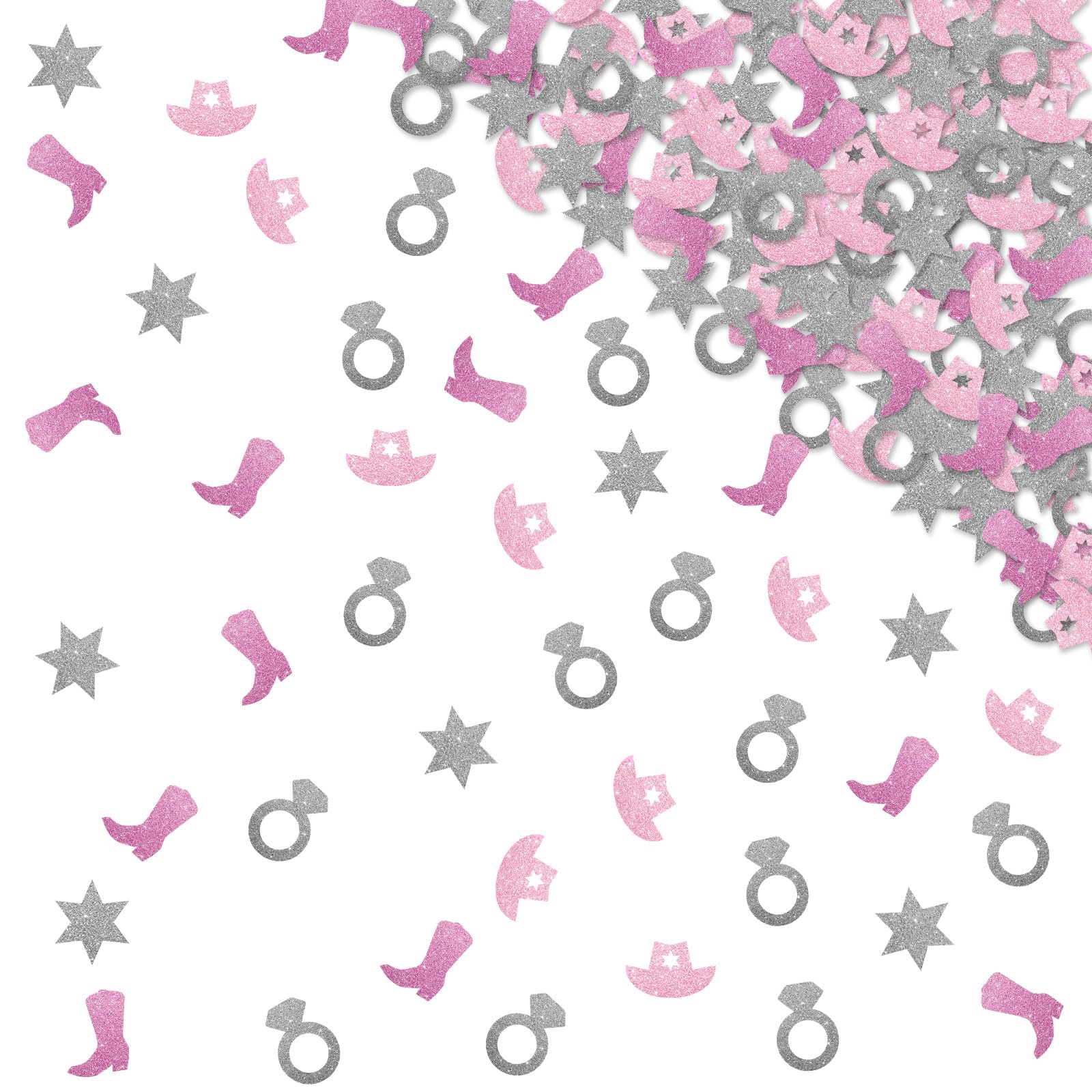 120pcs Cowgirl Bachelorette Confetti, Let's Go Girls Bridal Shower Table Confetti, Silver&amp;Pink Glitter Nashville Bachelorette Party Table Decoration, Western Bridal Shower Party Supplies