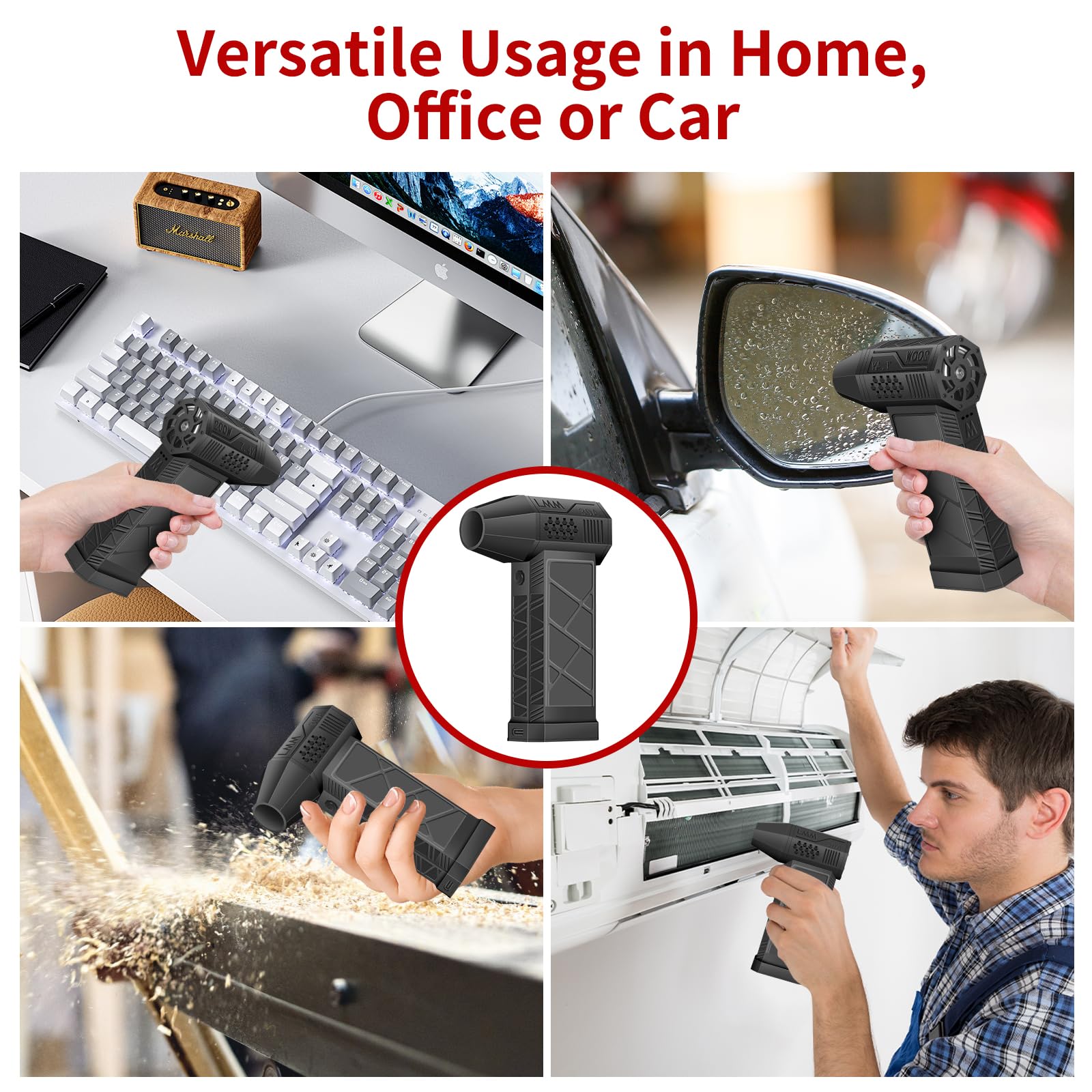 High-Power Compressed Air Duster - 130,000 RPM Electric Air Blower for Keyboard & PC Cleaning, 3-Speed Adjustable, Rechargeable 4000mAh Cordless Jet Duster for Work, Car, and Home