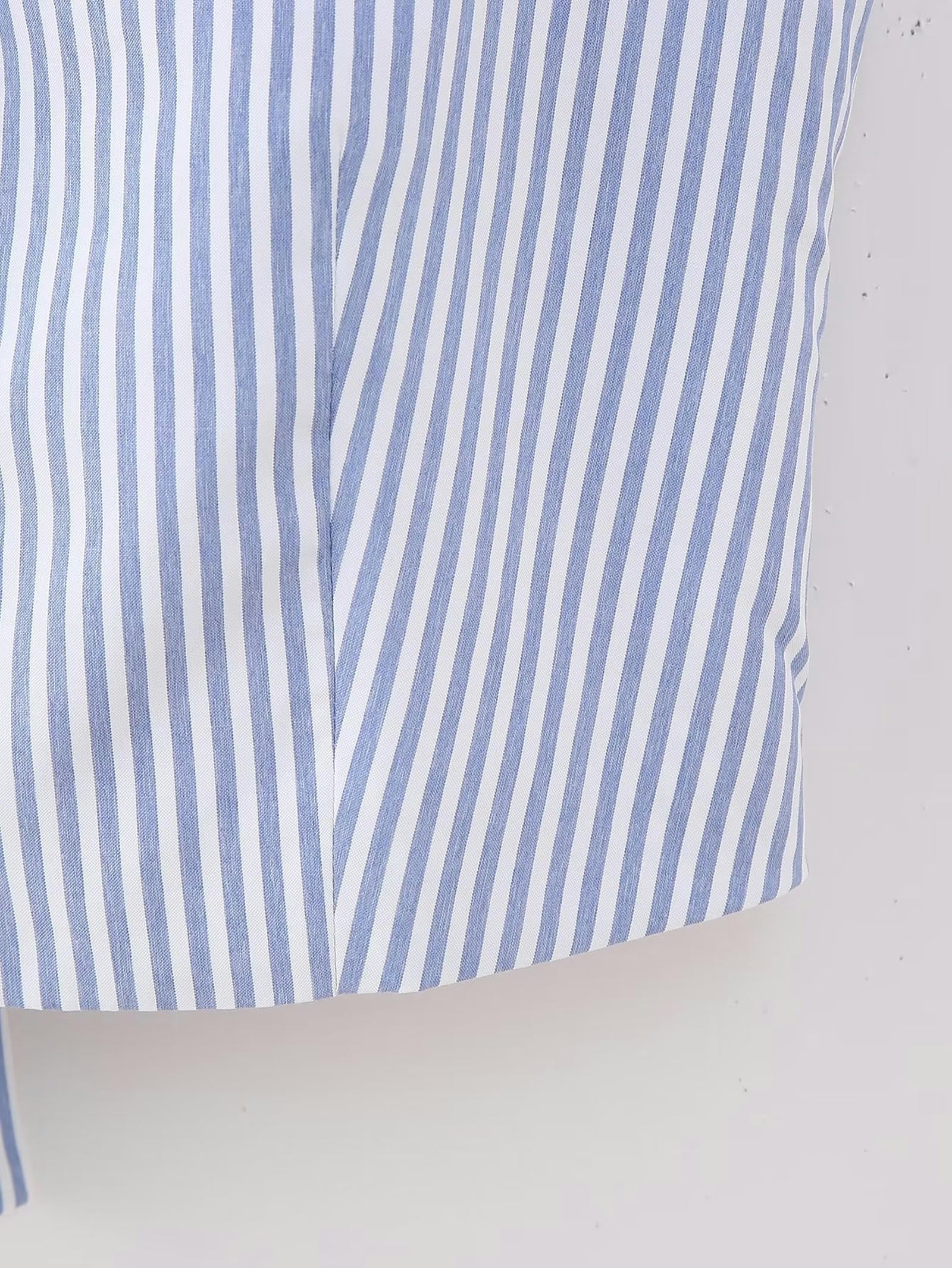Gilet Estivo Senza Maniche Monopetto a Righe Blu e Bianche da Donna Nuovo-Immagine Colore-M
